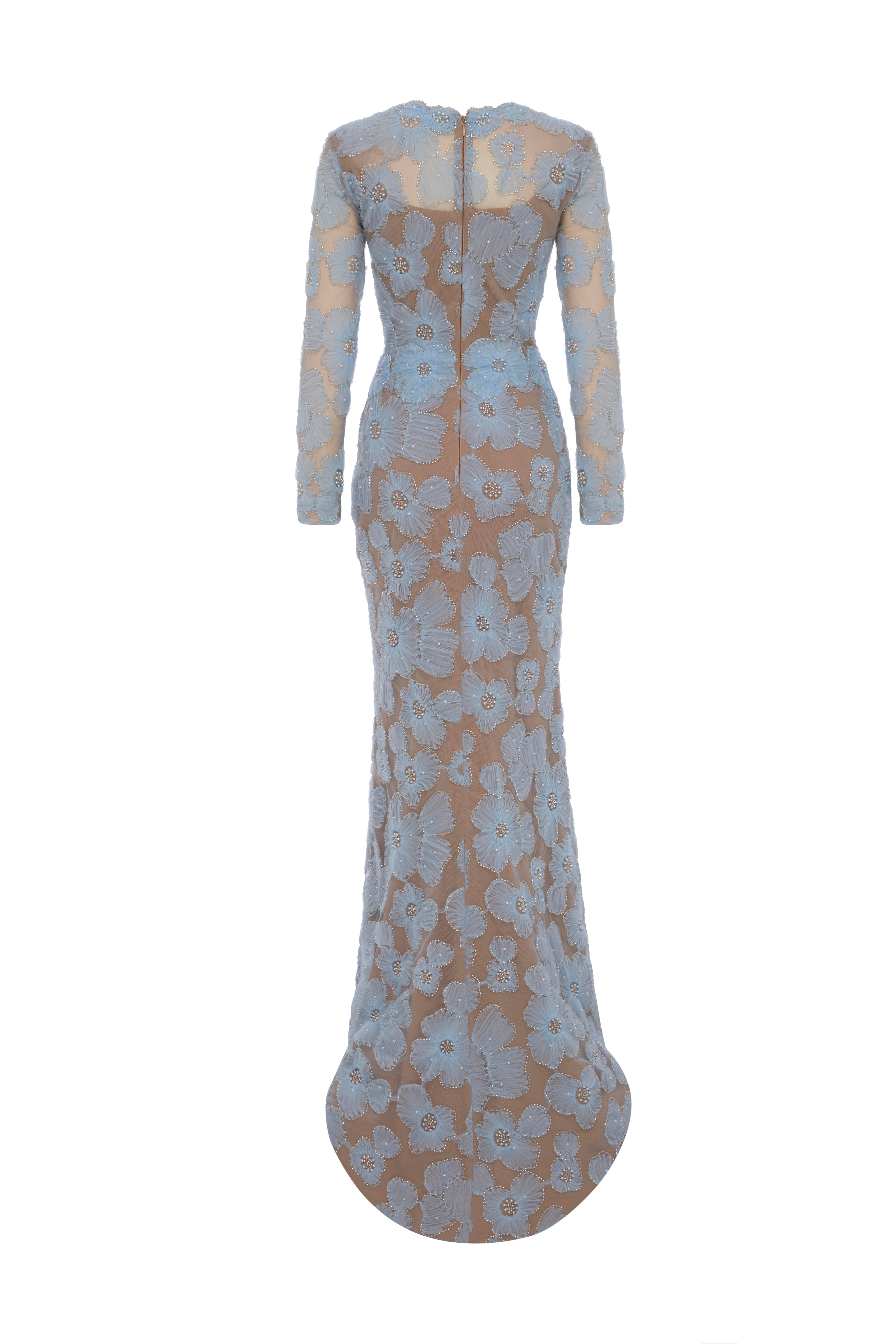 Fouad Sarkis F02997 Floral Appliqué Couture Evening Gown