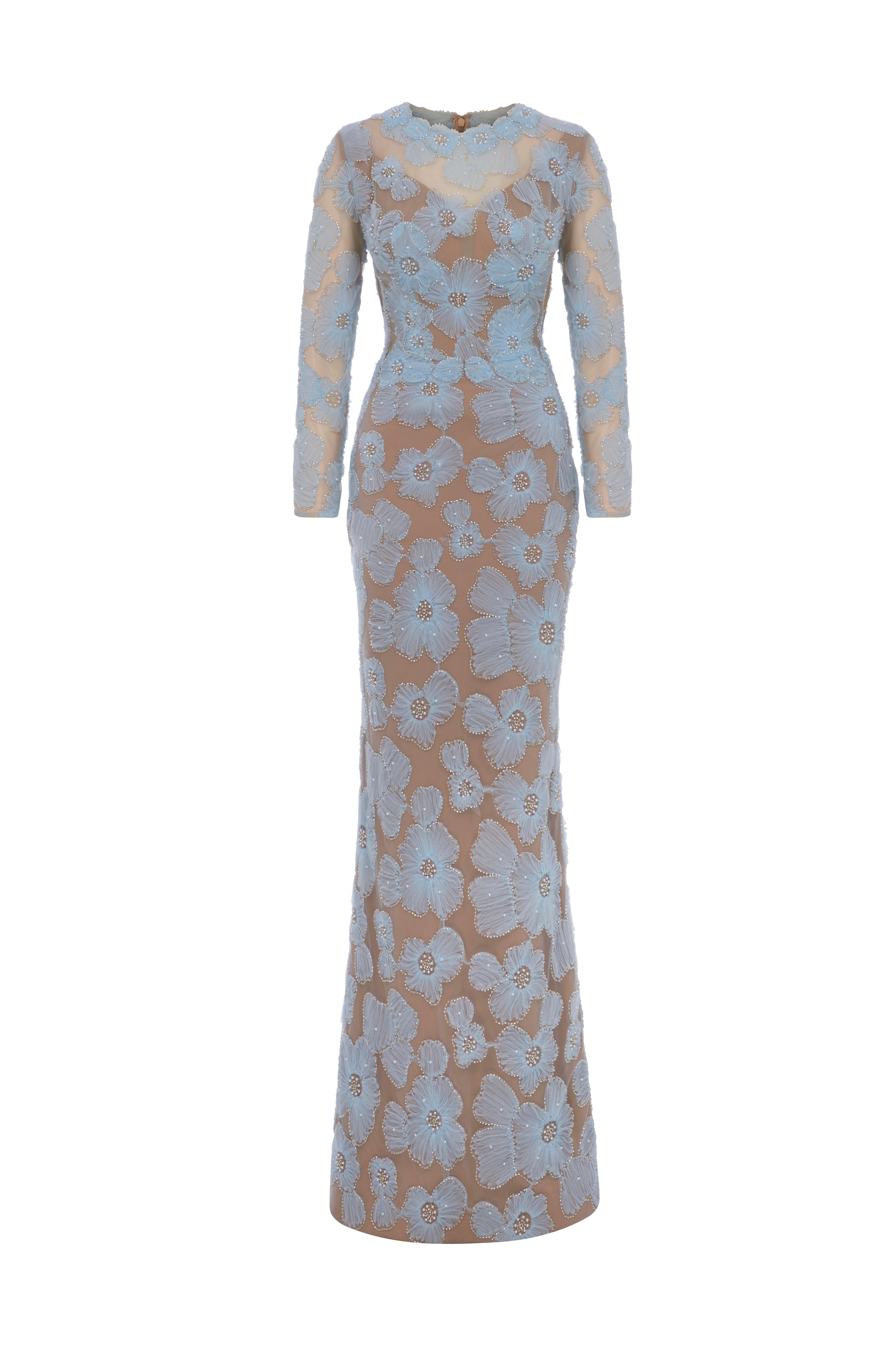 Fouad Sarkis F02997 Floral Appliqué Couture Evening Gown
