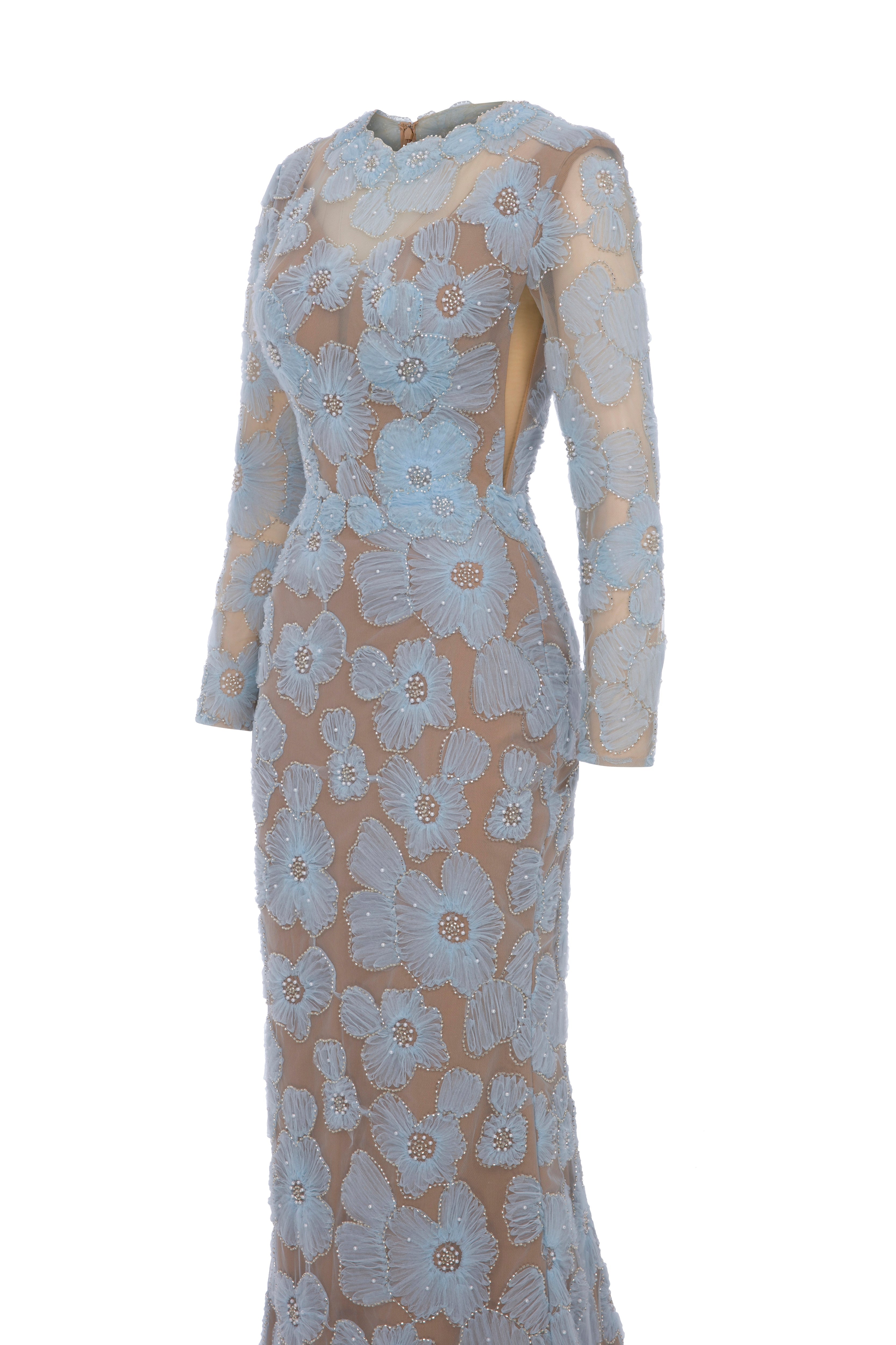 Fouad Sarkis F02997 Floral Appliqué Couture Evening Gown