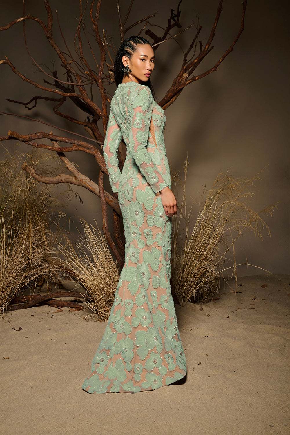 Fouad Sarkis F02997 Floral Appliqué Couture Evening Gown