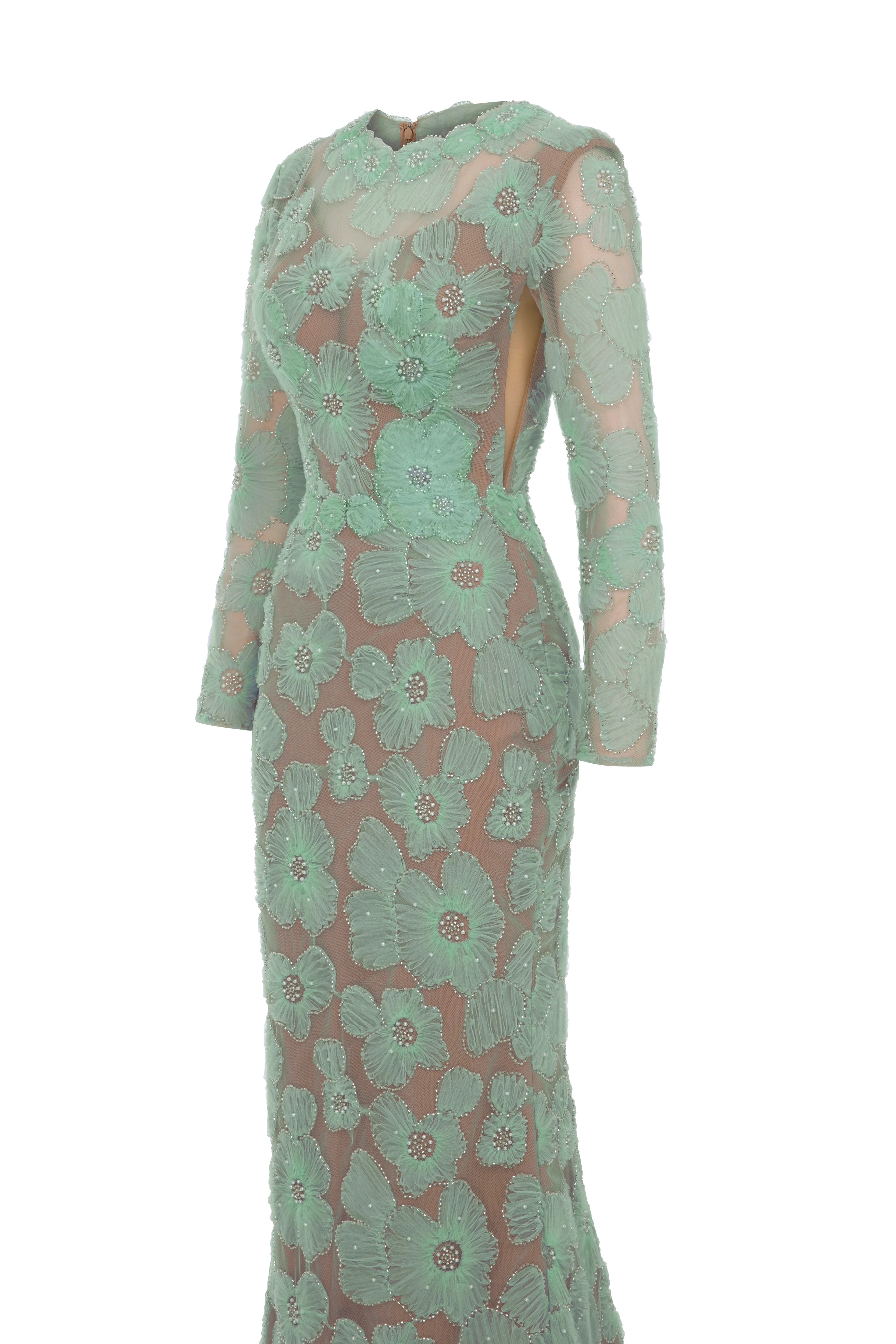 Fouad Sarkis F02997 Floral Appliqué Couture Evening Gown