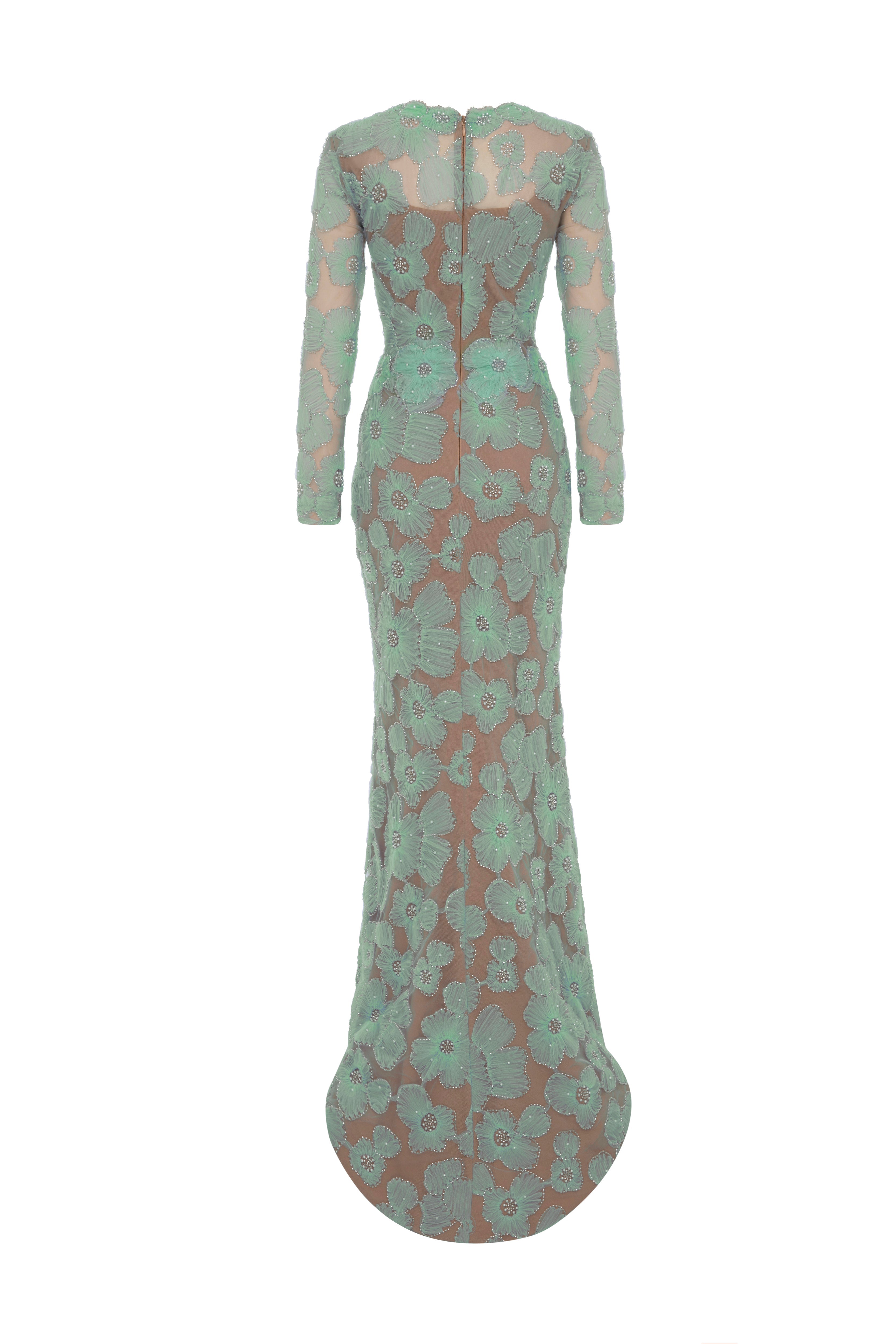 Fouad Sarkis F02997 Floral Appliqué Couture Evening Gown