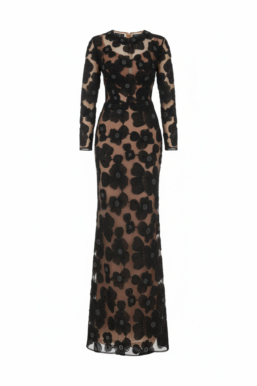 Fouad Sarkis F02997 Floral Appliqué Couture Evening Gown