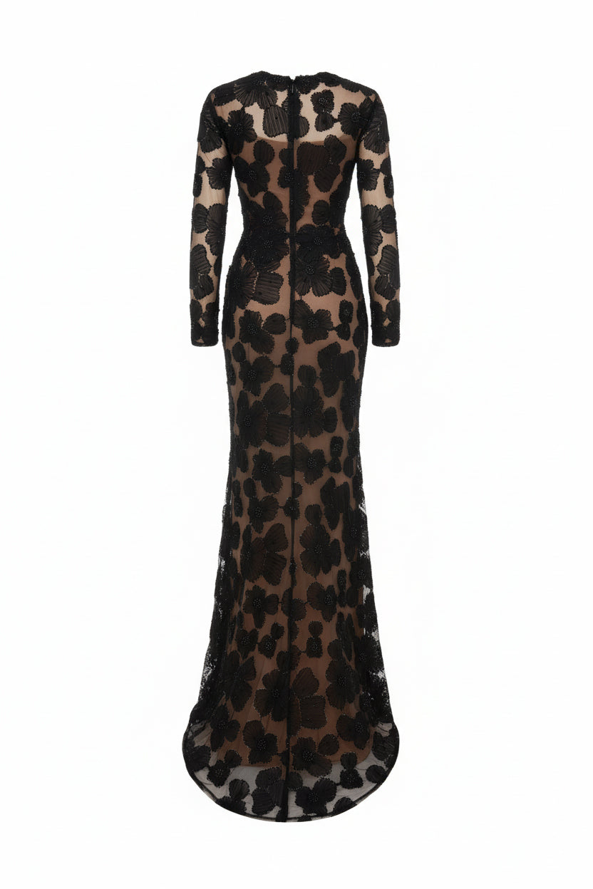 Fouad Sarkis F02997 Floral Appliqué Couture Evening Gown