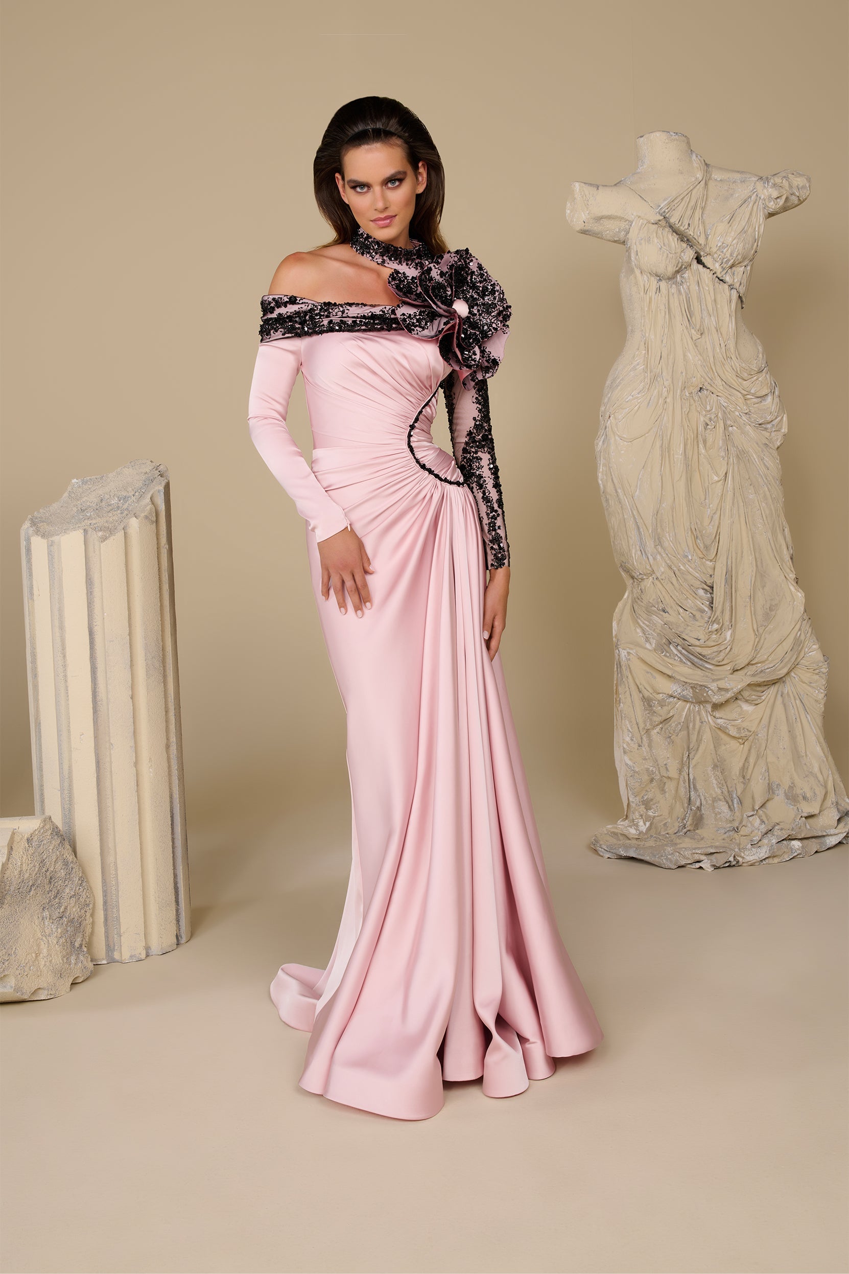 Fouad Sarkis F03000 Blush Pink Off-Shoulder Romantic Gown