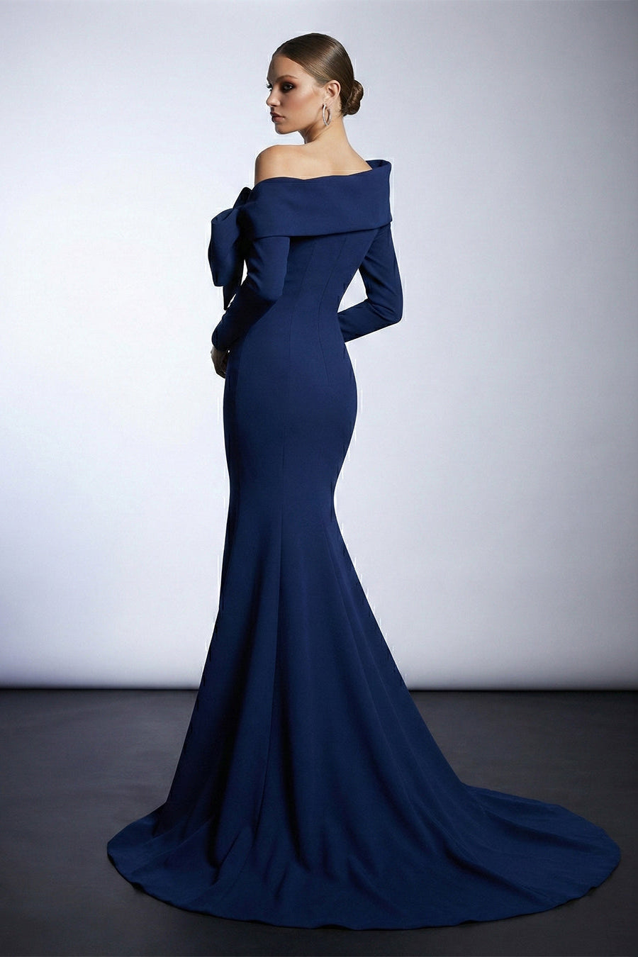 Fouad Sarkis F03007 Navy Blue Bow Mermaid Gown