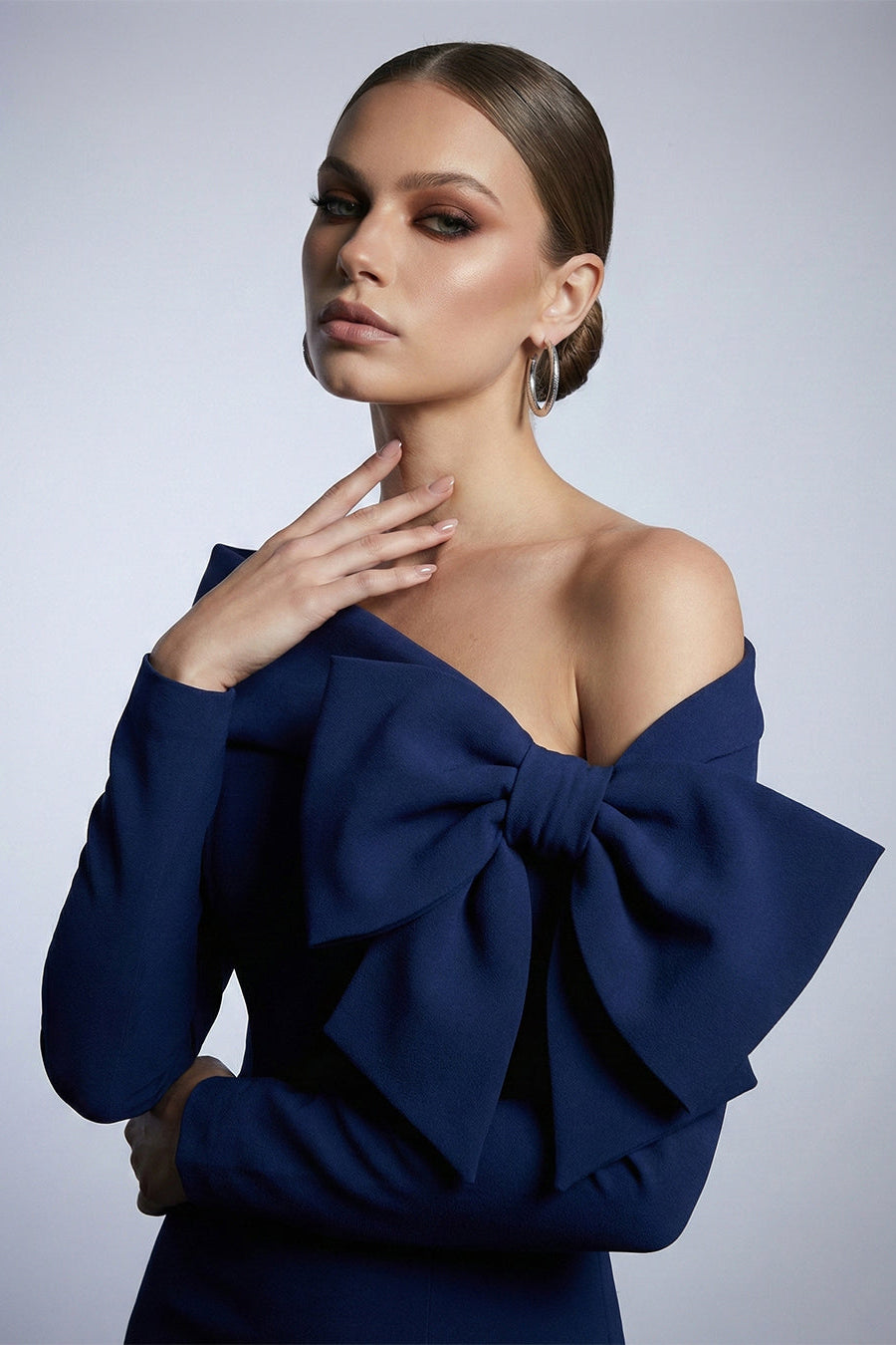 Fouad Sarkis F03007 Navy Blue Bow Mermaid Gown