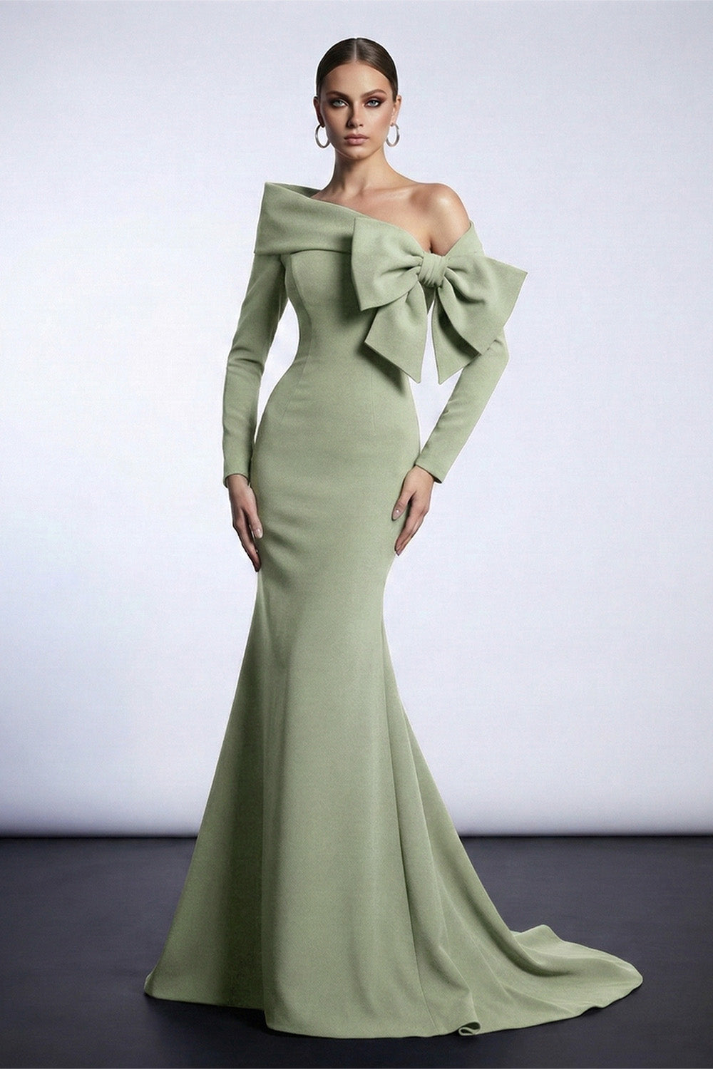 Fouad Sarkis F03007 Navy Blue Bow Mermaid Gown