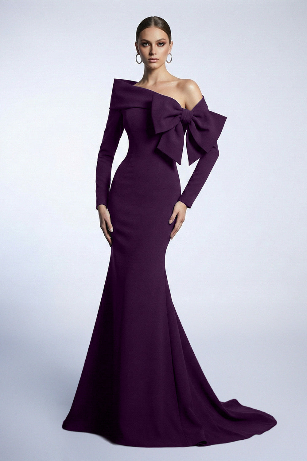 Fouad Sarkis F03007 Navy Blue Bow Mermaid Gown