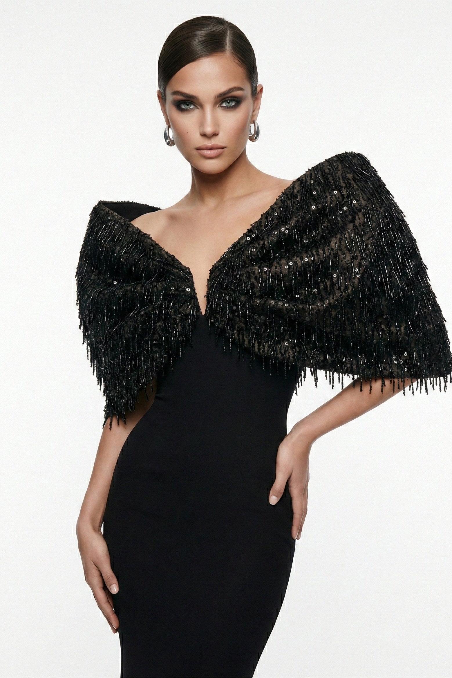Fouad Sarkis F03012 Embellished Cape Mermaid Gown