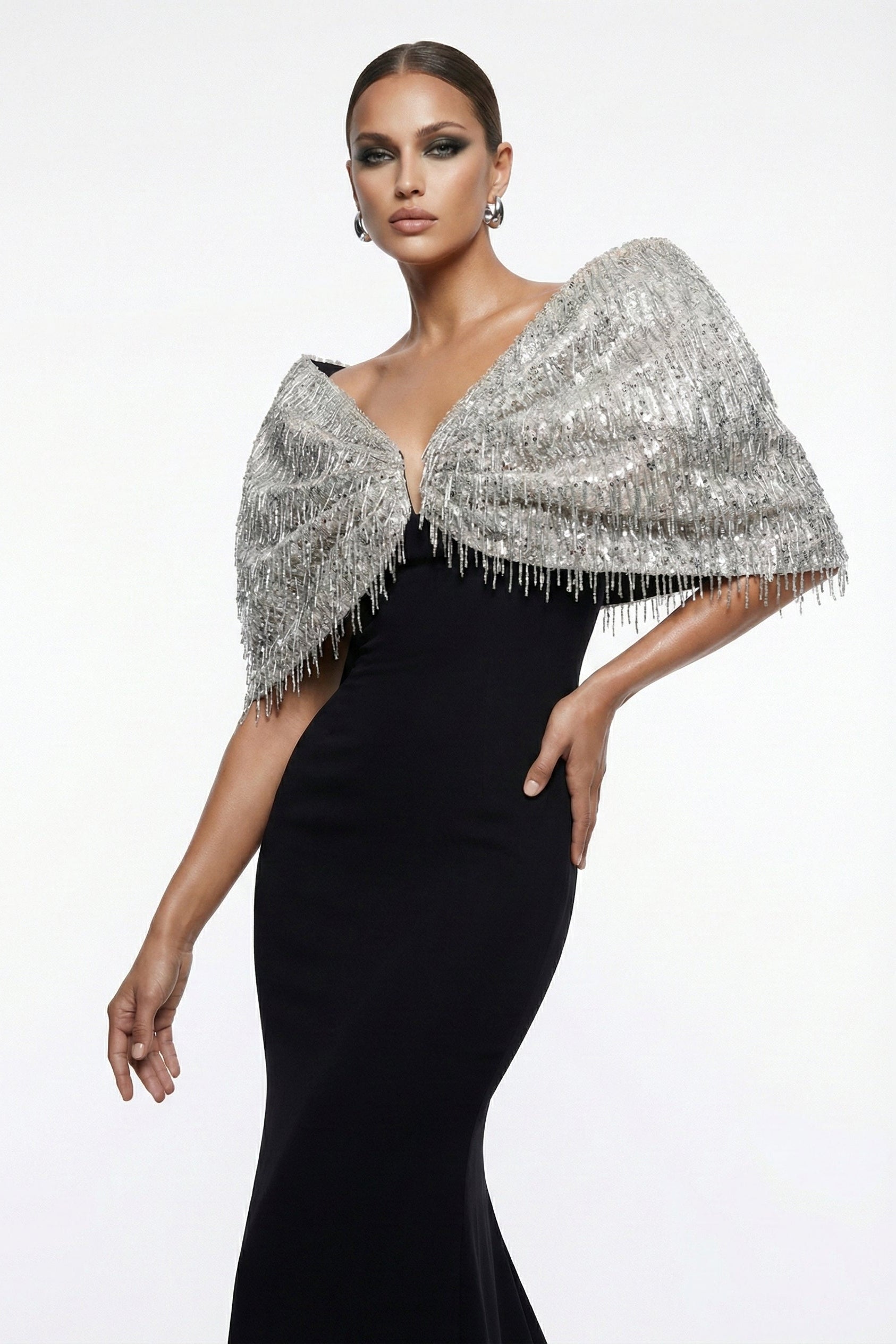 Fouad Sarkis F03012 Embellished Cape Mermaid Gown