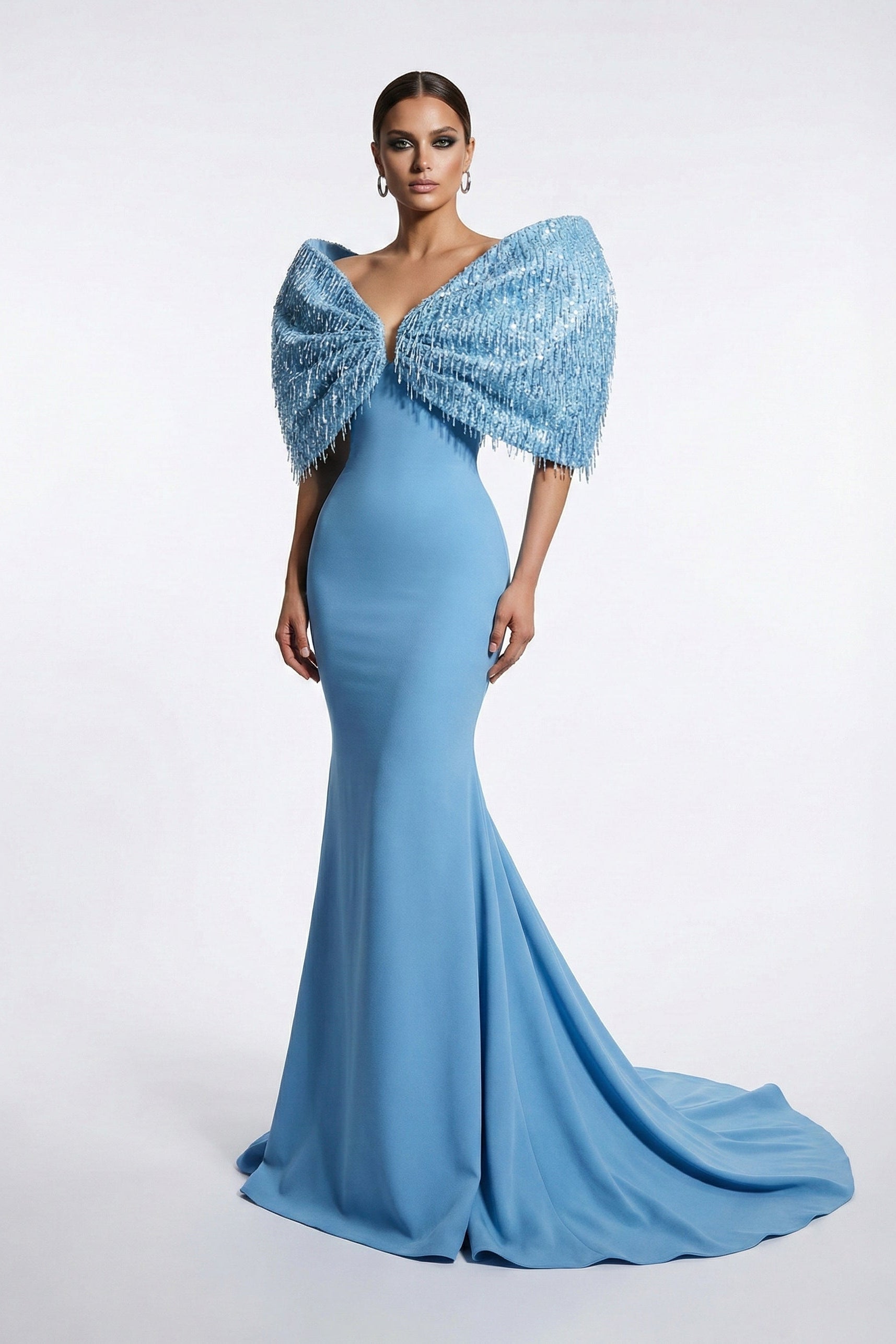 Fouad Sarkis F03012 Embellished Cape Mermaid Gown
