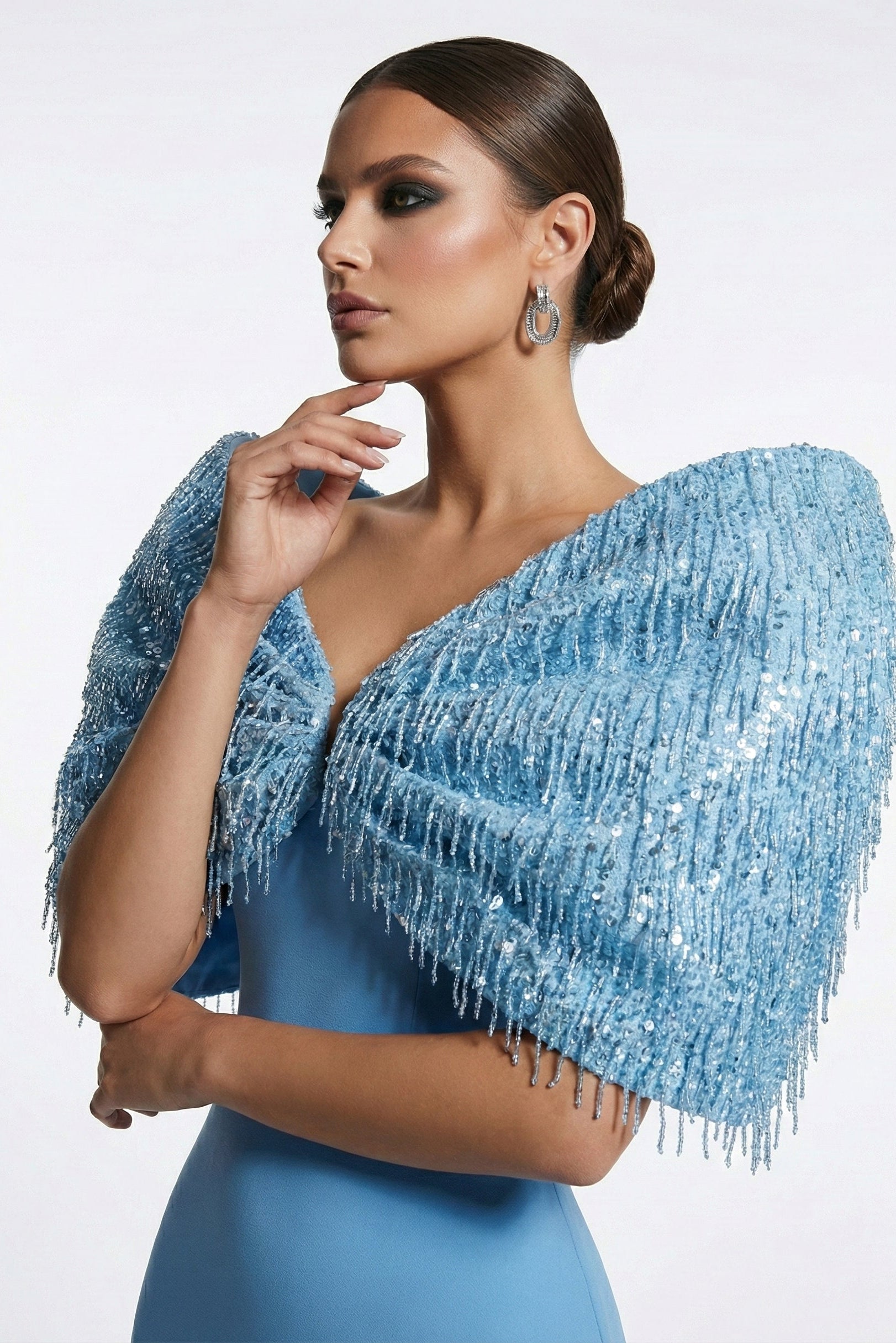 Fouad Sarkis F03012 Embellished Cape Mermaid Gown