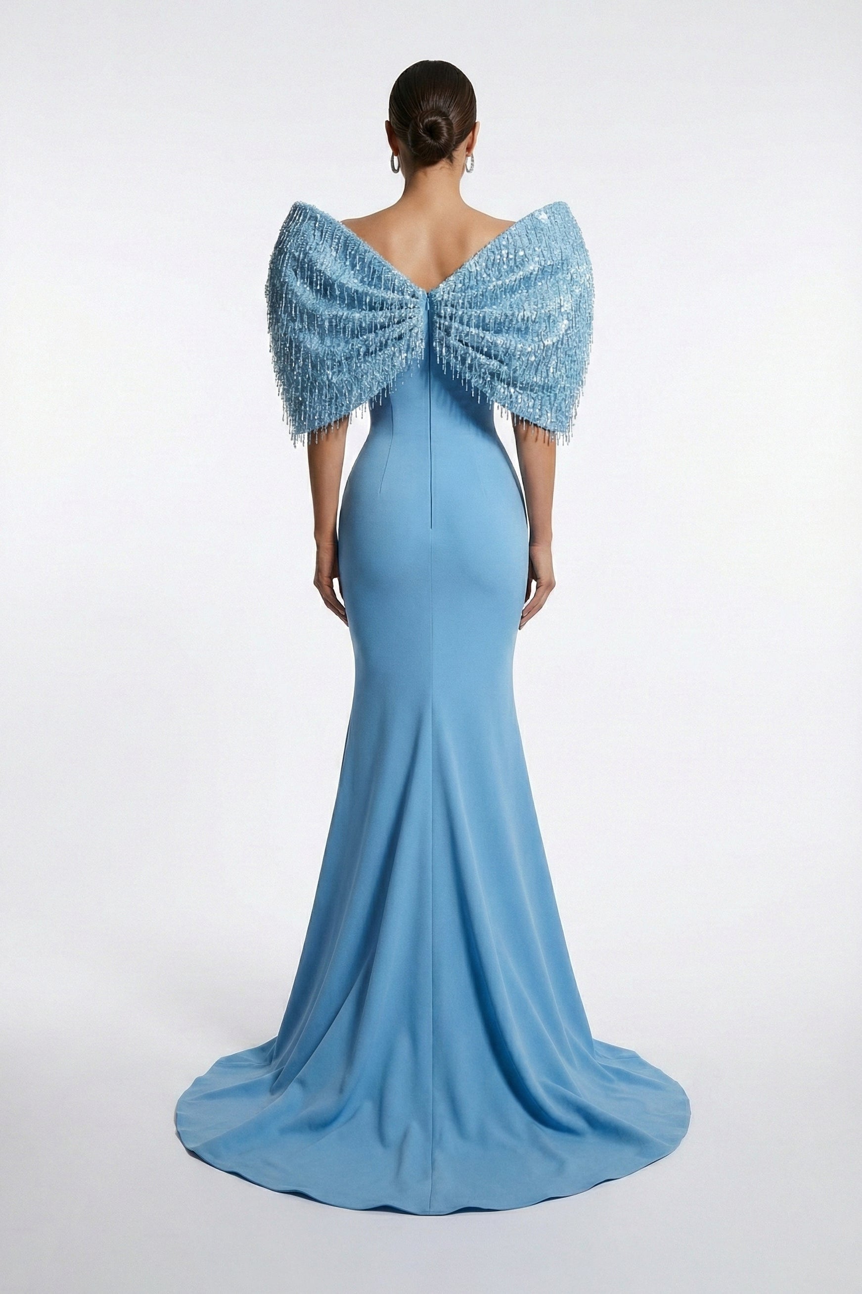 Fouad Sarkis F03012 Embellished Cape Mermaid Gown