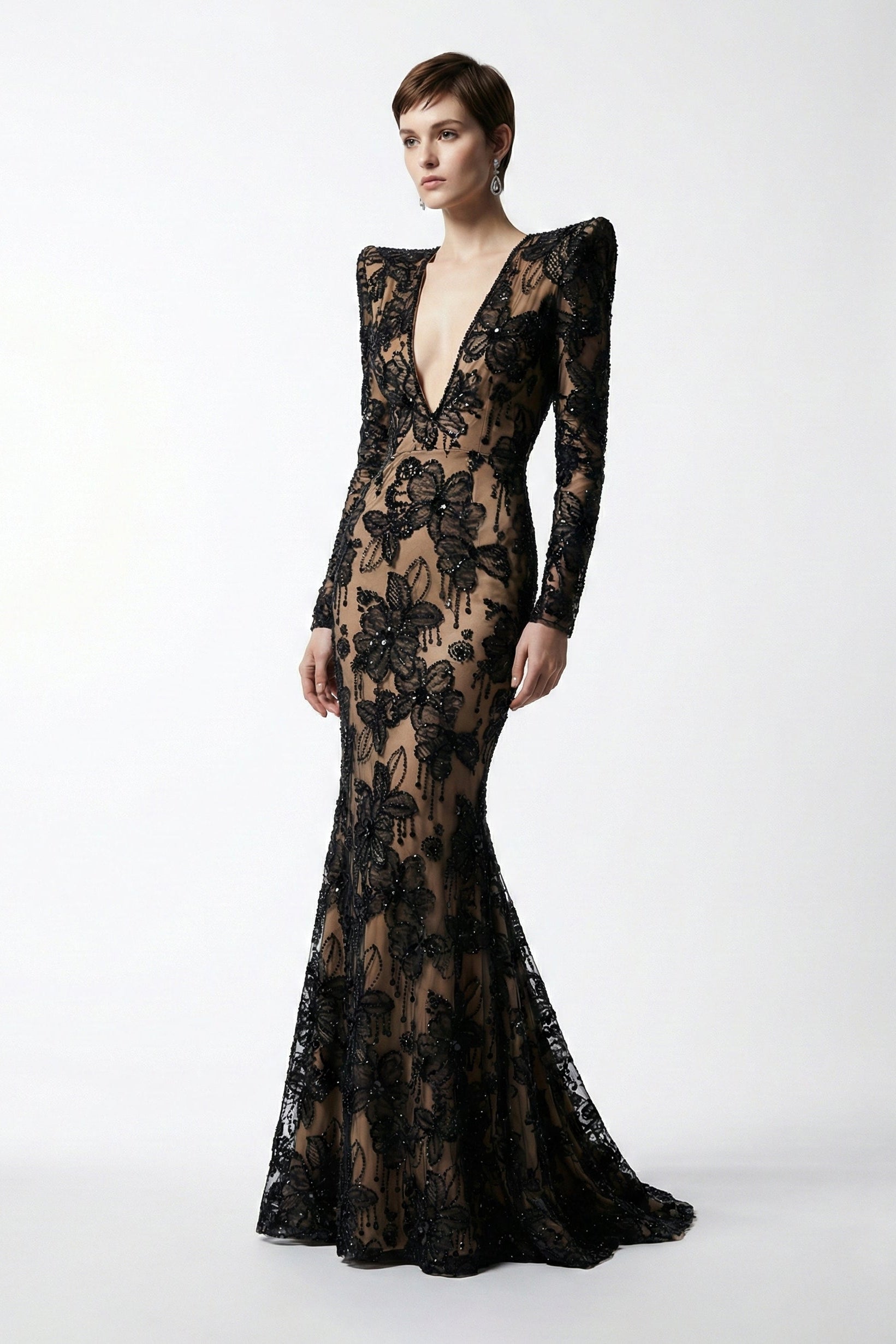Fouad Sarkis F03021 Embroidered Floral Mermaid Gown