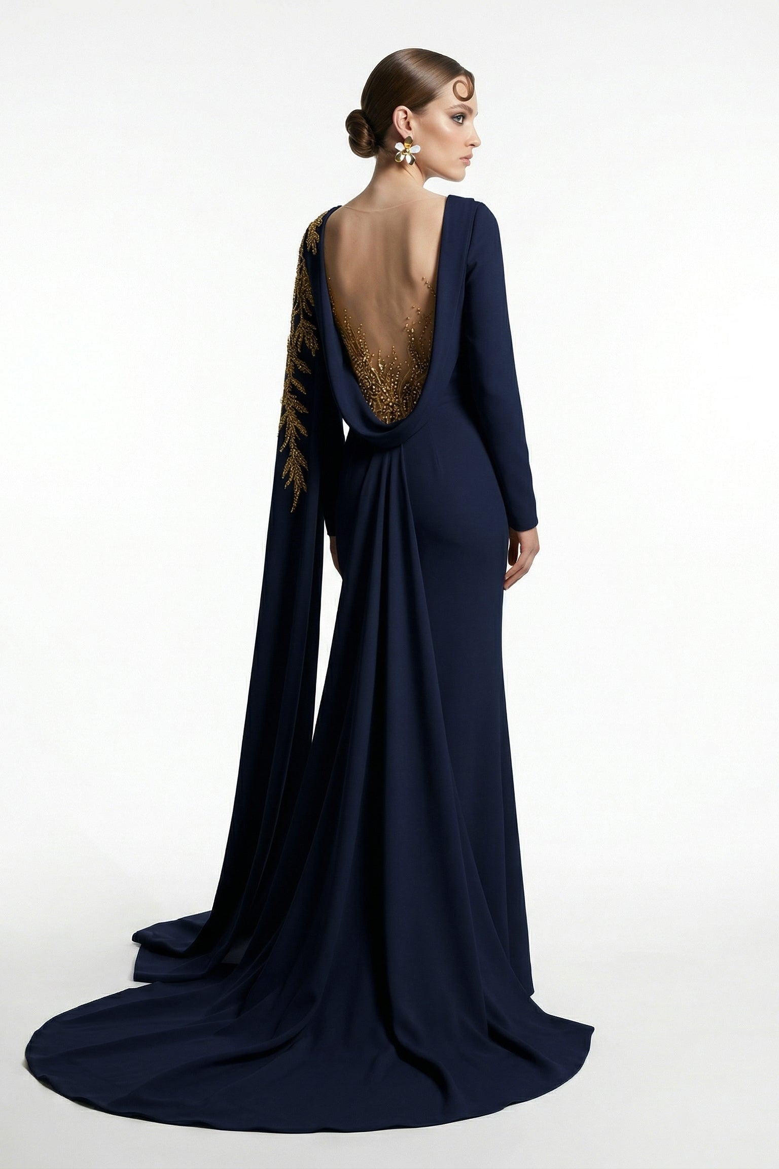 Fouad Sarkis F03027 Green Mermaid Gown with Cape