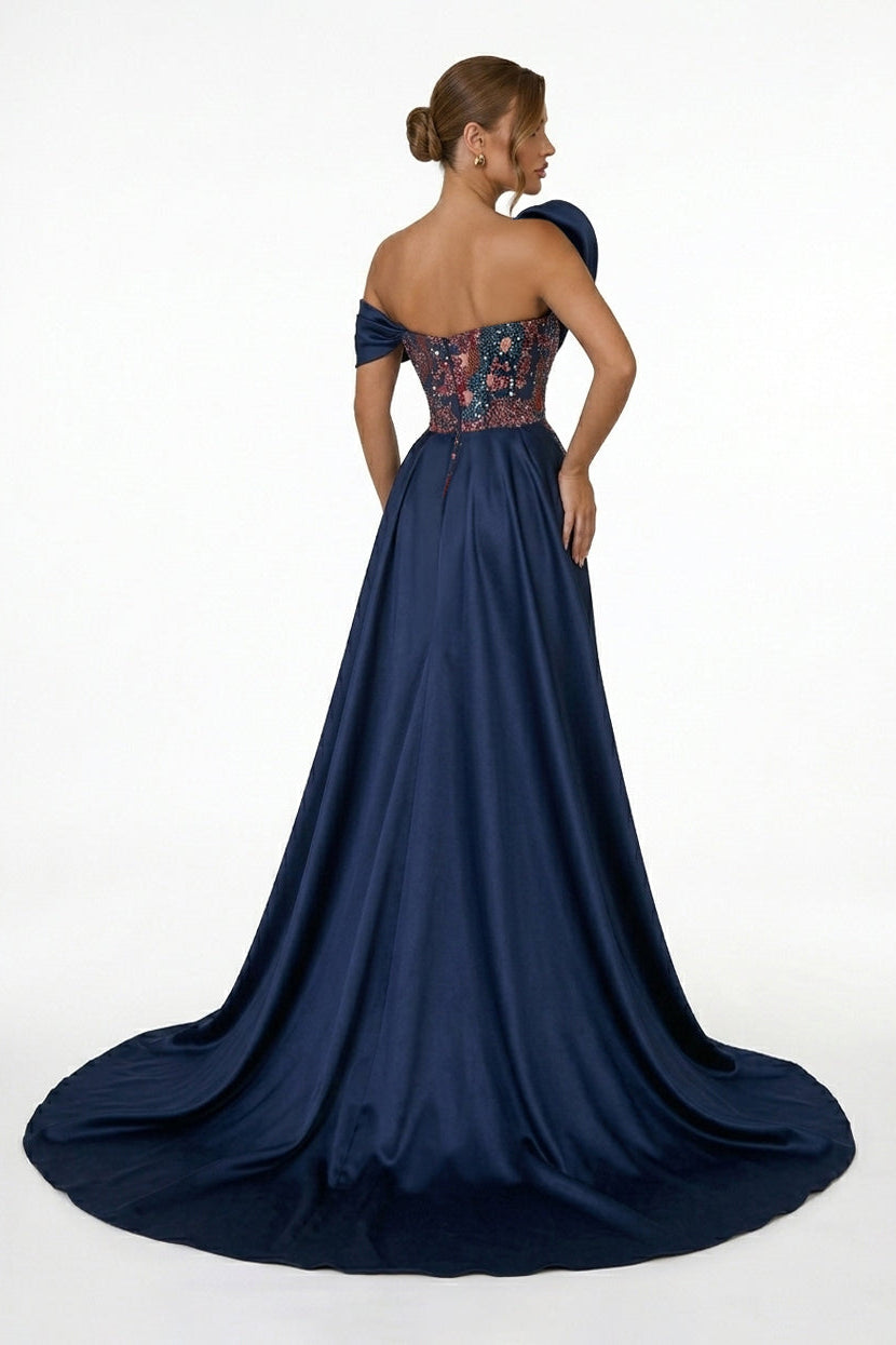Fouad Sarkis F3044 – Midnight Embellished Mermaid Gown with Detachable Overskirt