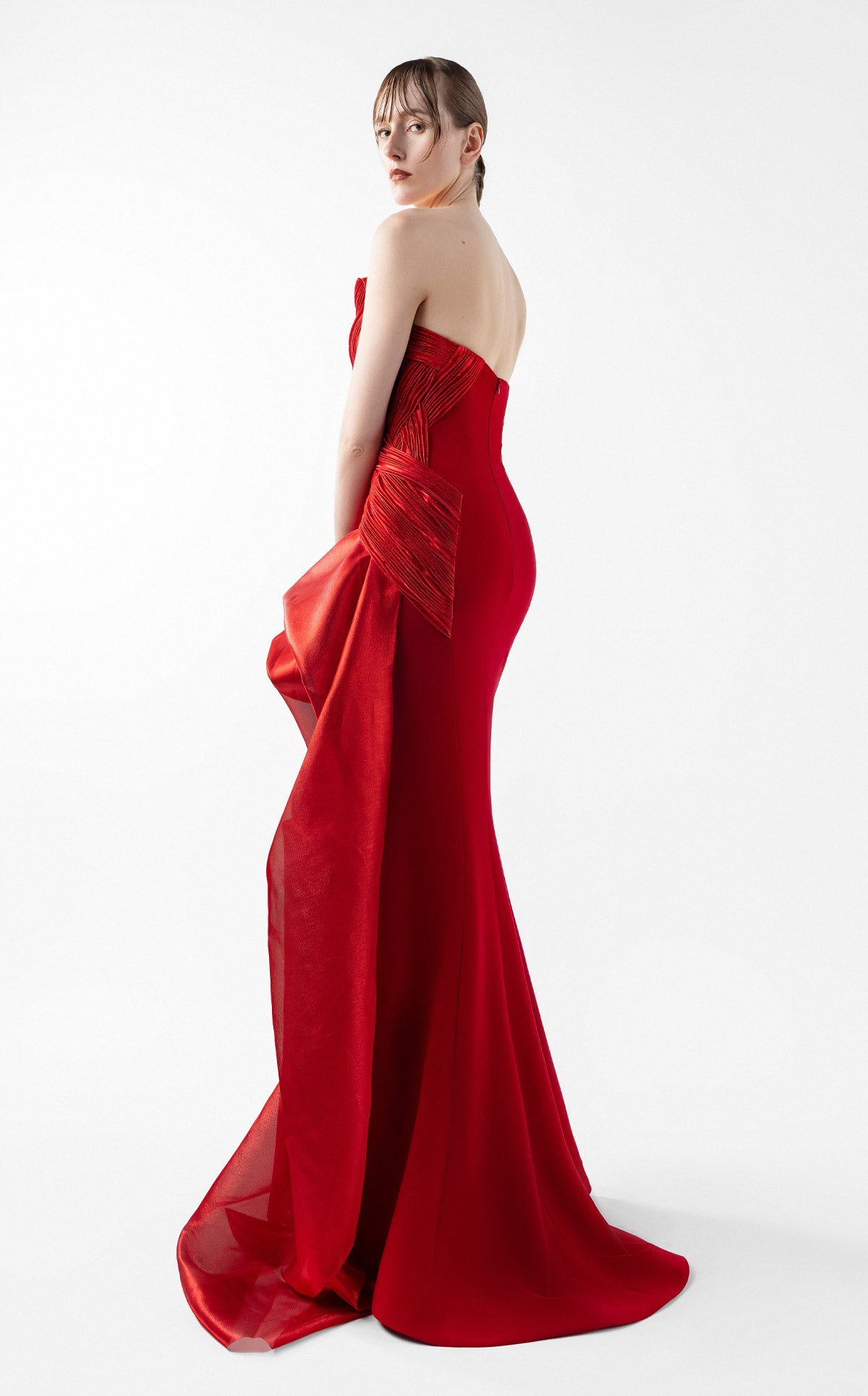 Scarlet Opulence Gown with Architectural Draping G2006