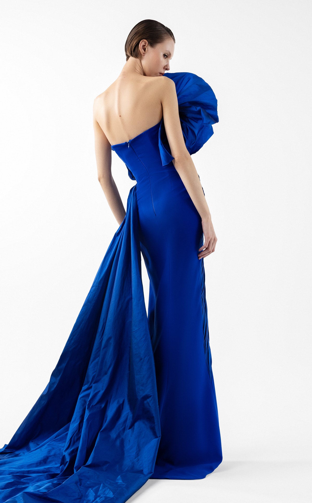 Sculptural Taffeta Bodice Royal Blue Gown G2019