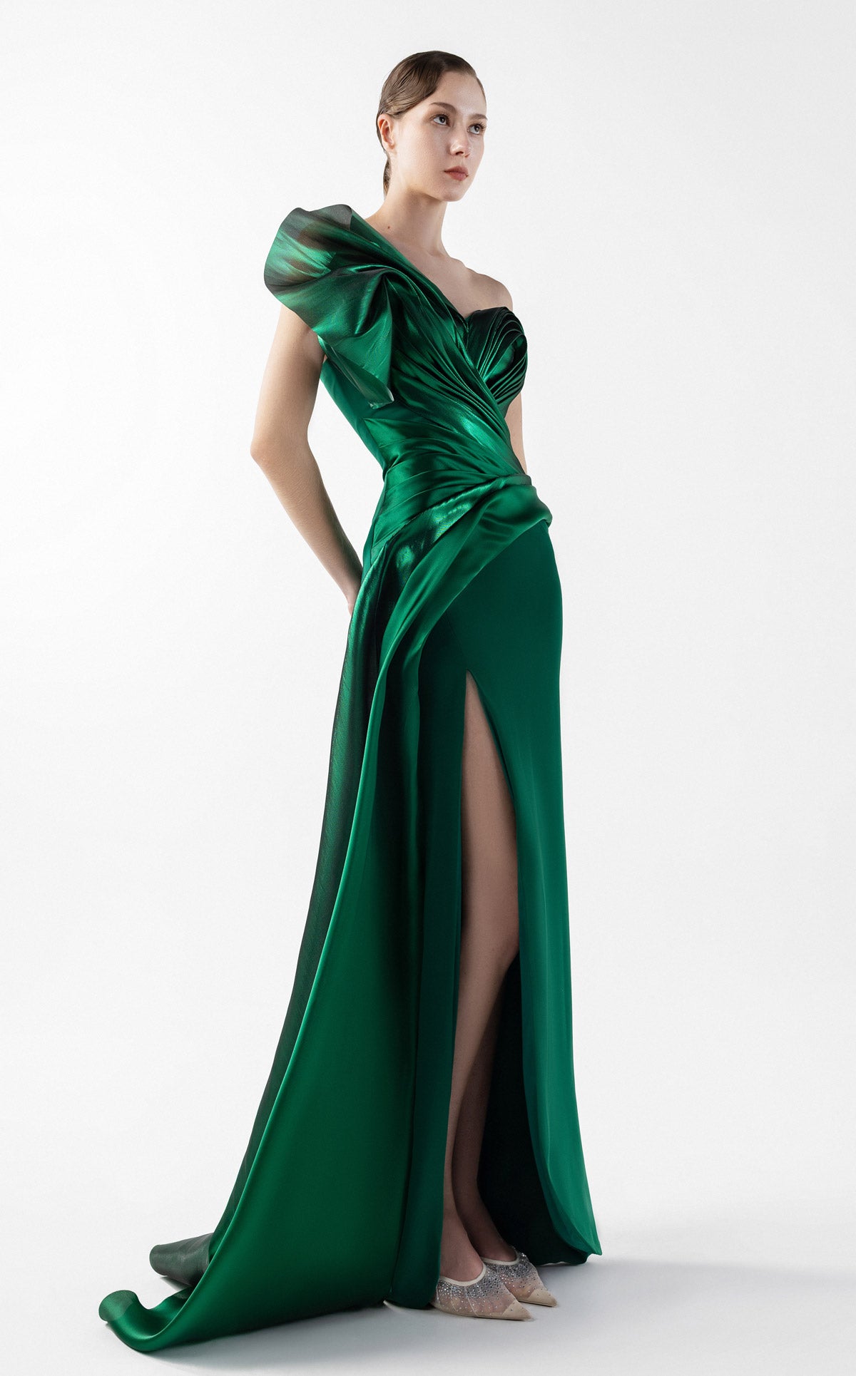 Emerald Green Gown with Metallic Swirls G2023