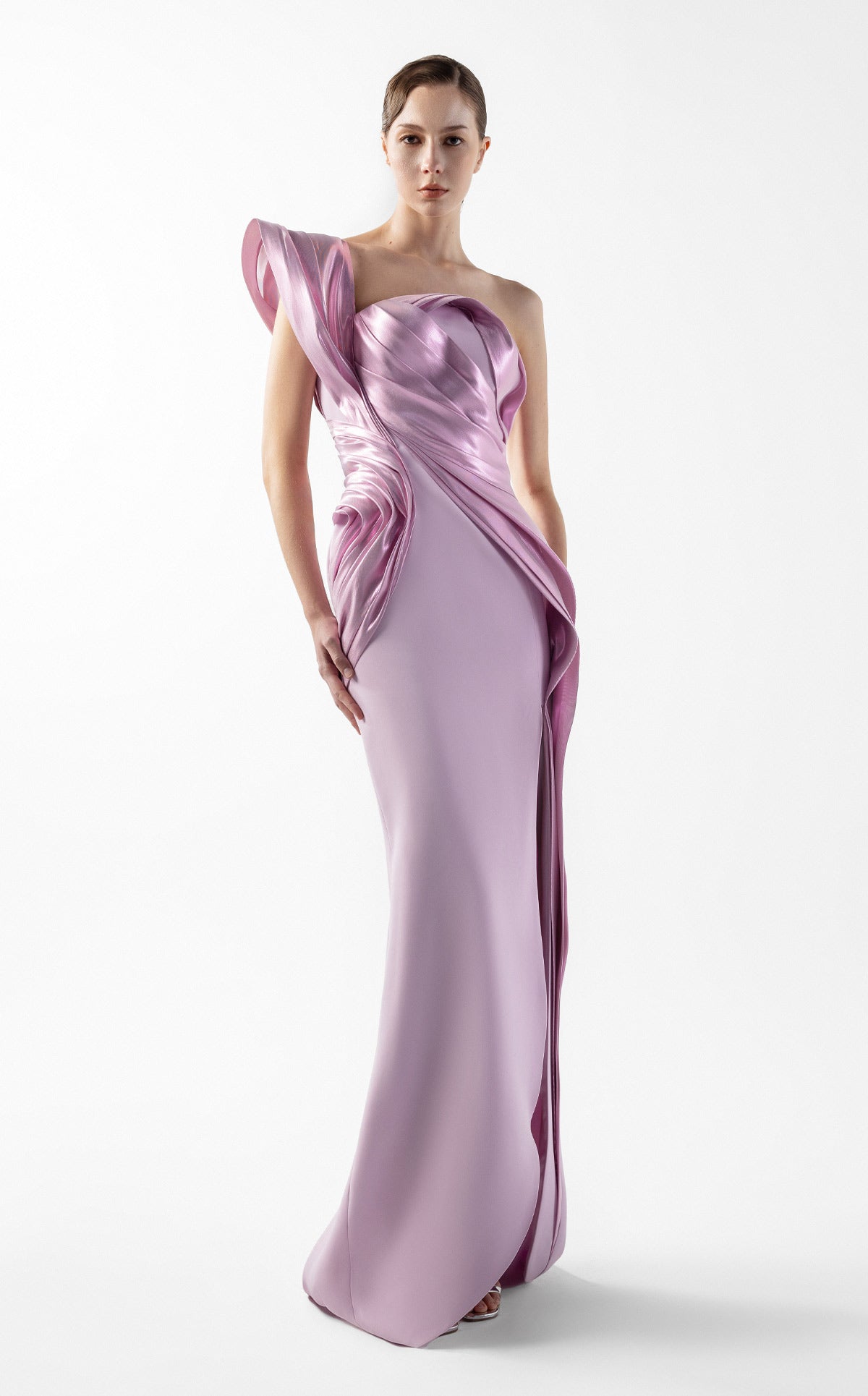 Liquid Metallic Pink Crepe Dress G2025