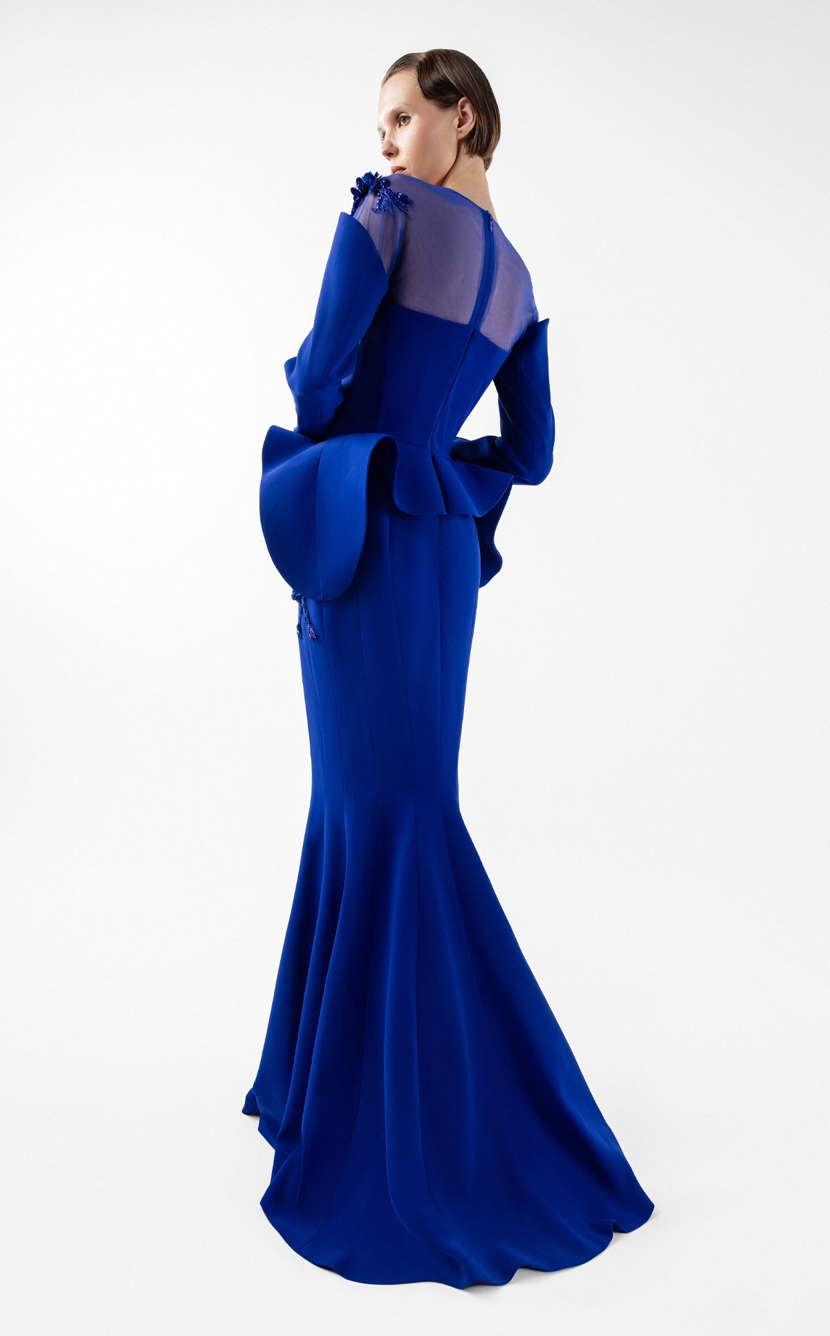 Enchanted Peplum Royal Blue Mermaid Gown with Embroidery G2029
