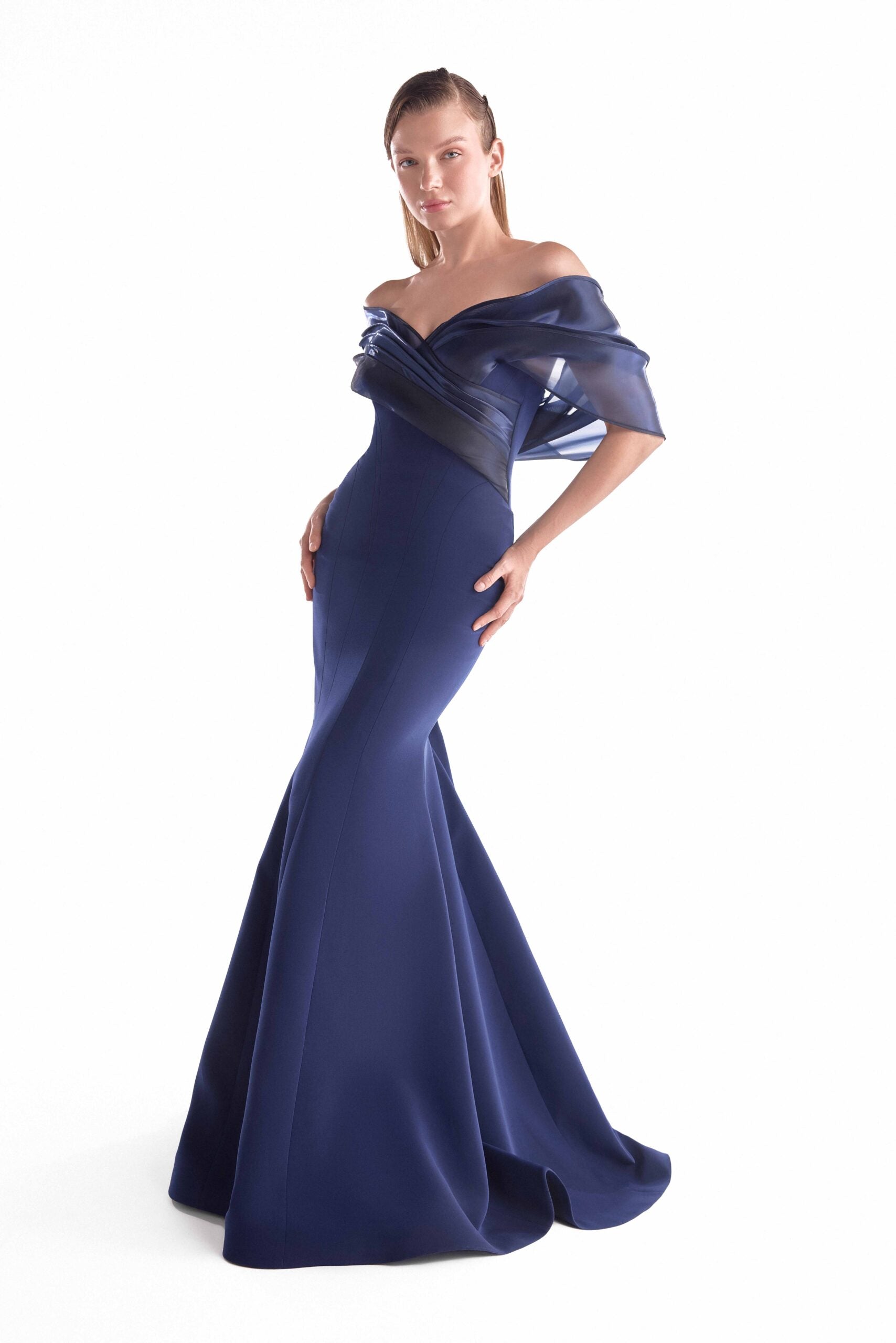 Timeless Navy Off-Shoulder Mermaid Gown G2144