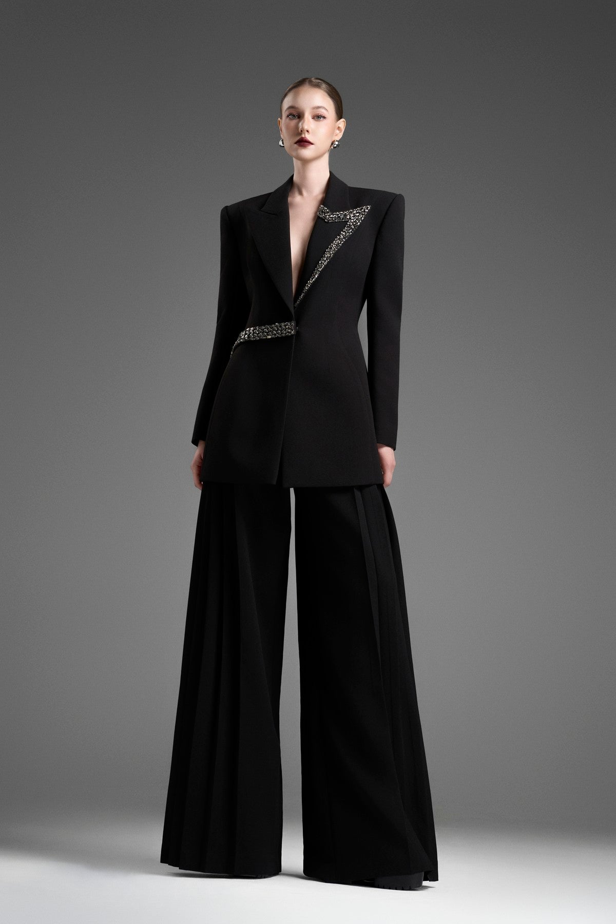 Wide-Leg Trousers with Multi-Pleat Detailing on the Sides