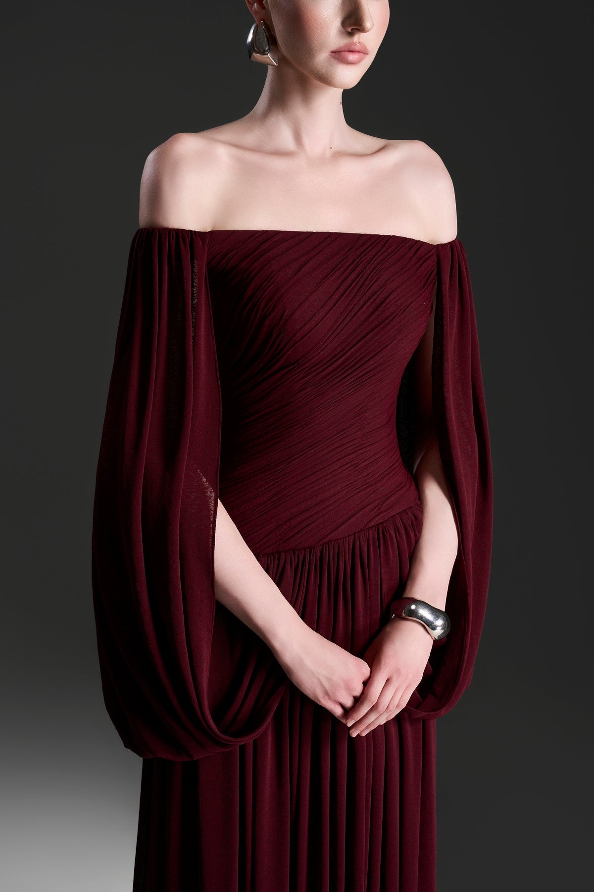 Cape-Sleeve Gown