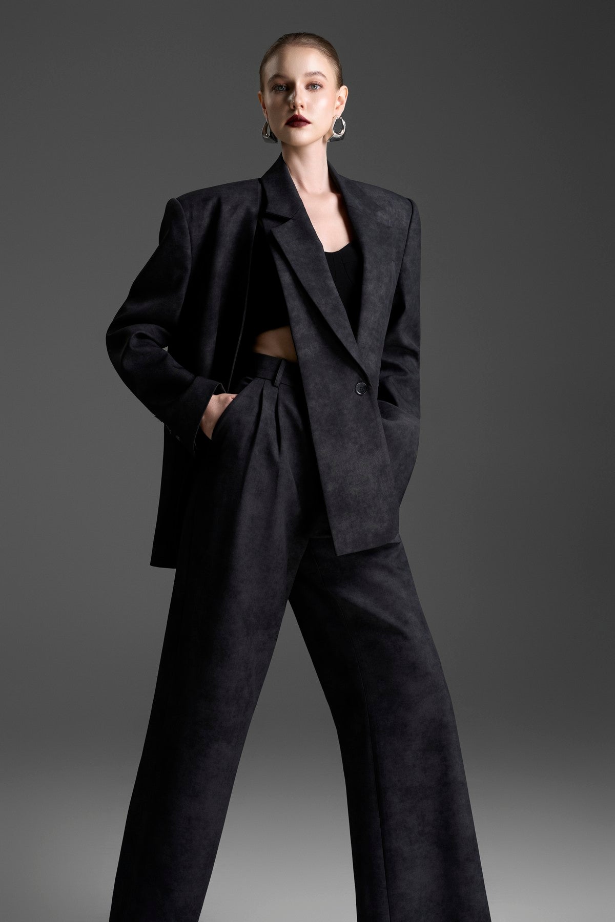 Modern, Straight-Leg Trousers in a Matching Grey-Black Wash