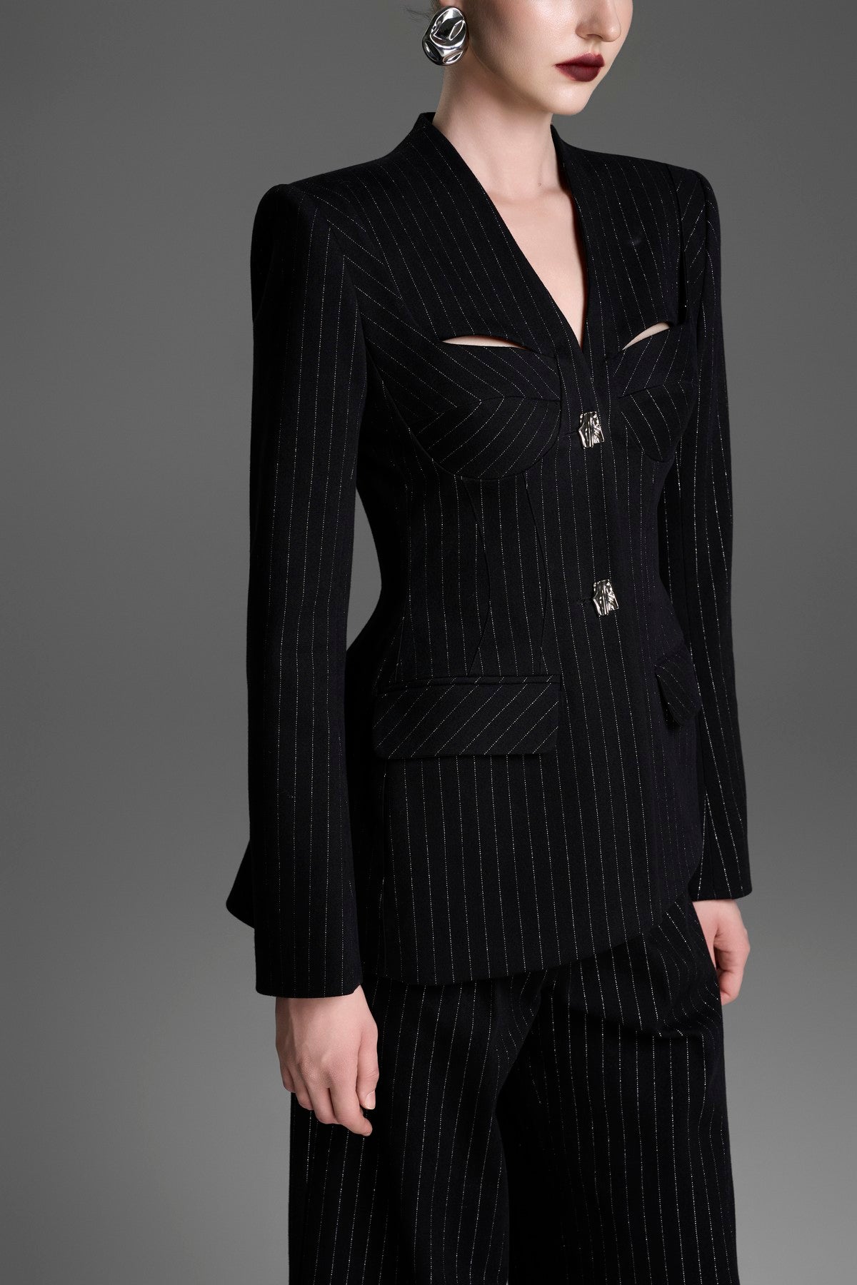 Classic, Straight-Leg Trousers in a Matching Pinstripe Fabric
