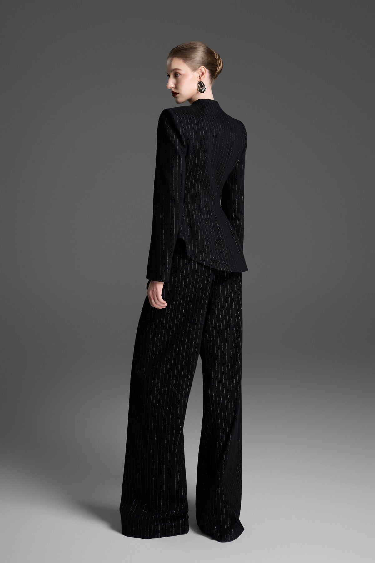 Classic, Straight-Leg Trousers in a Matching Pinstripe Fabric