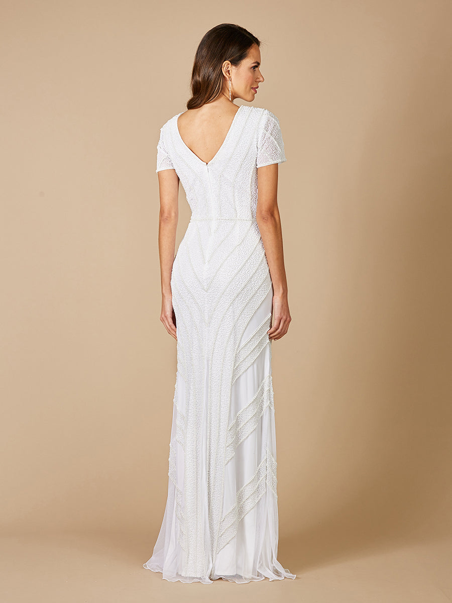 Gabriella Beaded Plunge V-Neck Wedding Dress with Slit 51078
