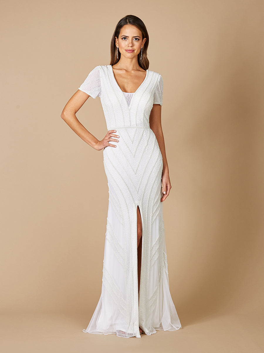 Gabriella Beaded Plunge V-Neck Wedding Dress with Slit 51078