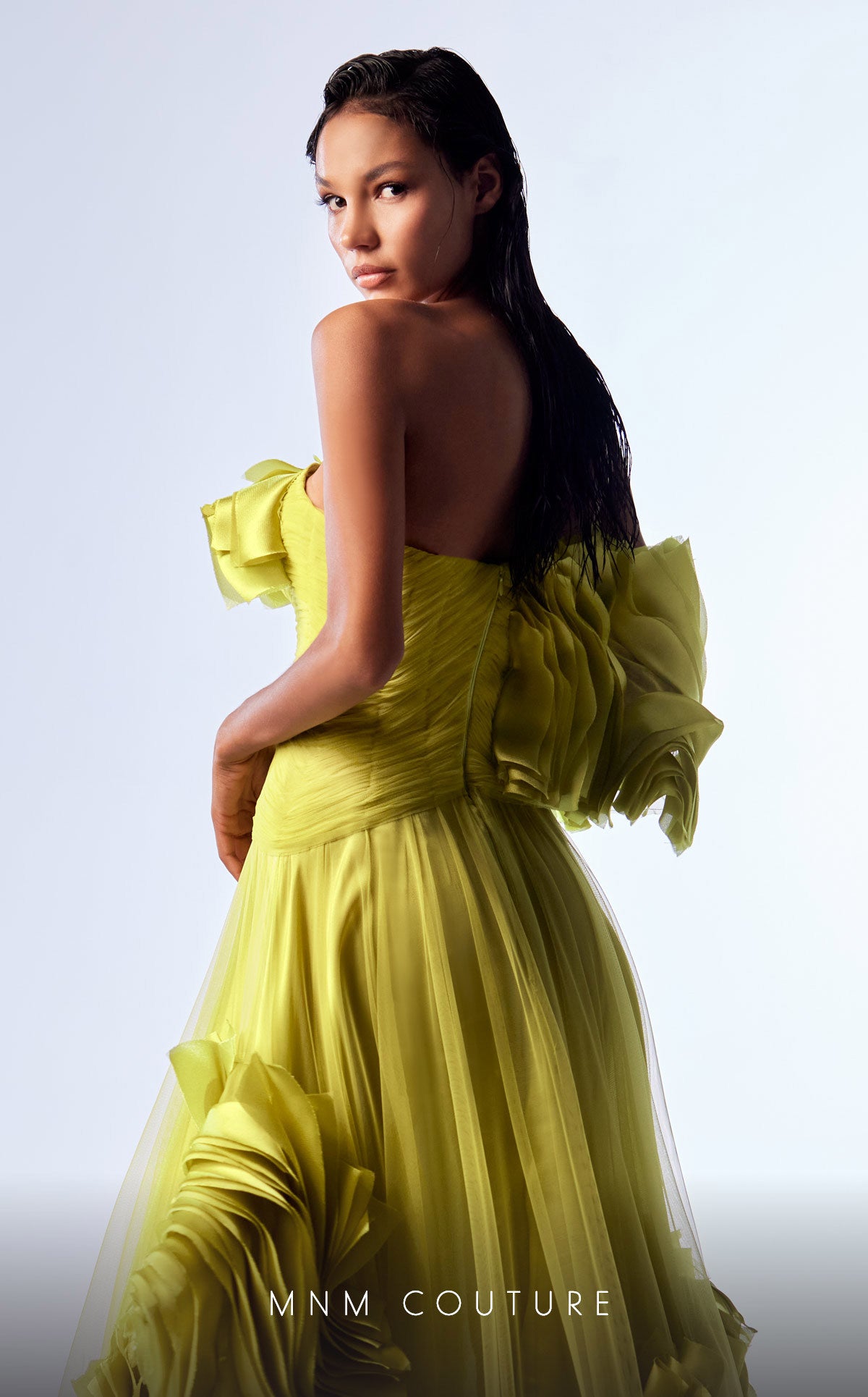 Gaby Charbachy G1736 Green Strapless Tulle & Organza Ball Gown with Layered Draped Bust
