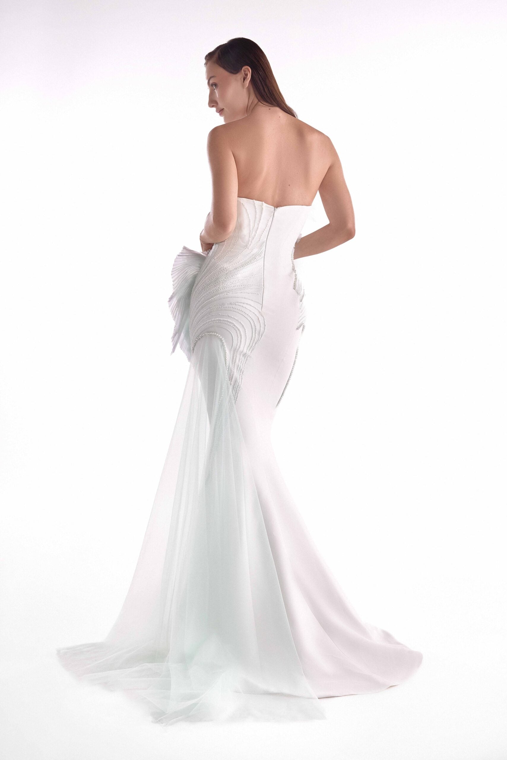 Gaby Charbachy G2135 Pearl Lace Pleated Organza Mermaid Gown