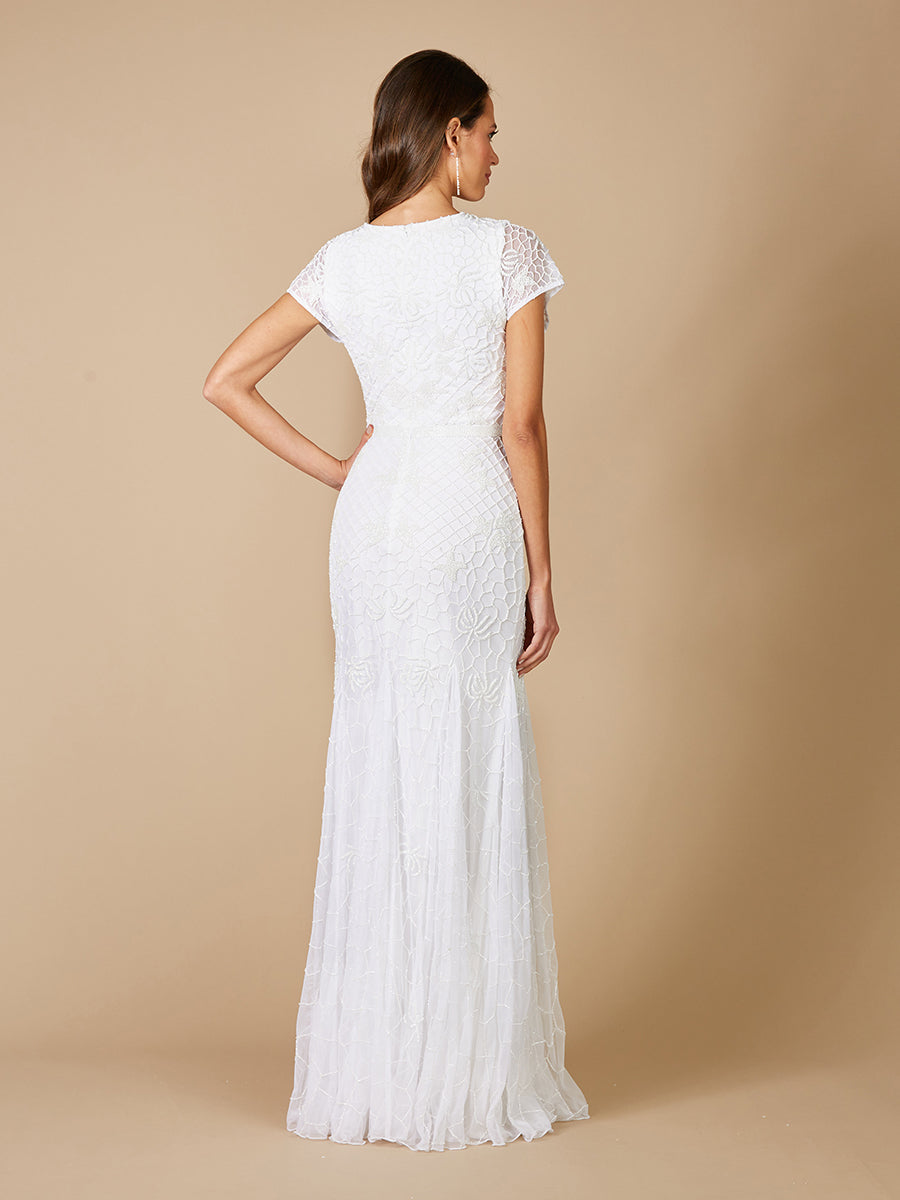 Gale High-Neck Beaded Wedding Dress with Mermaid Godet Skirt 51068