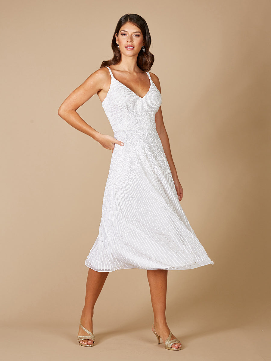 Gemma Beaded Tank Midi Dress with Flowing A-Line Skirt 51074