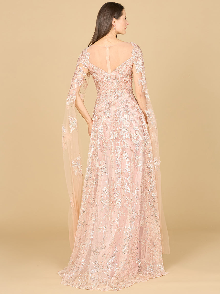 Glittering Lace Ball Gown with Cape Sleeves 29300