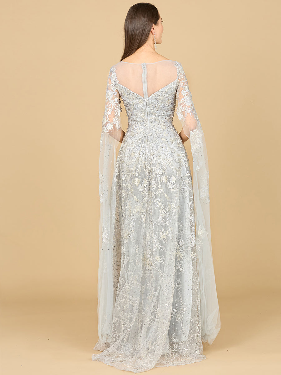 Glittering Lace Ball Gown with Cape Sleeves 29300
