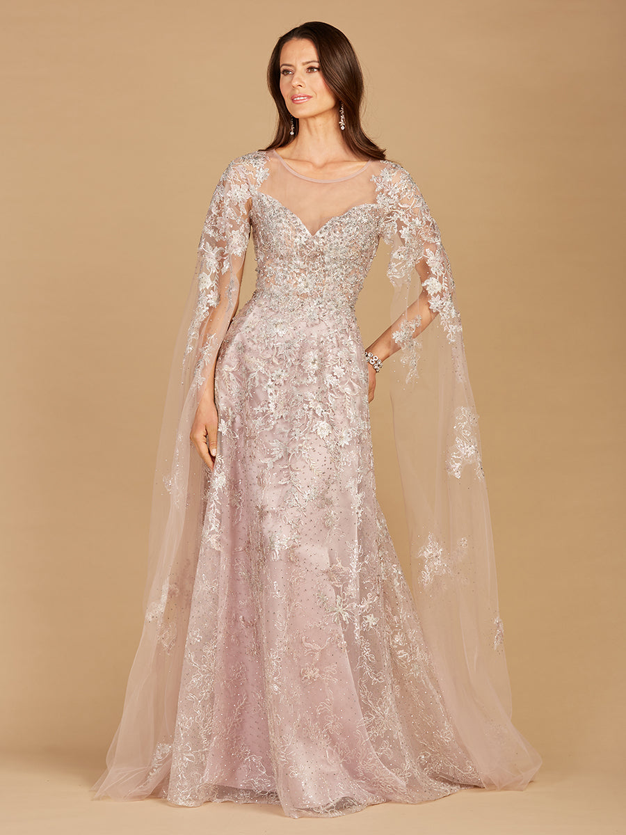 Glittering Lace Ball Gown with Cape Sleeves 29300