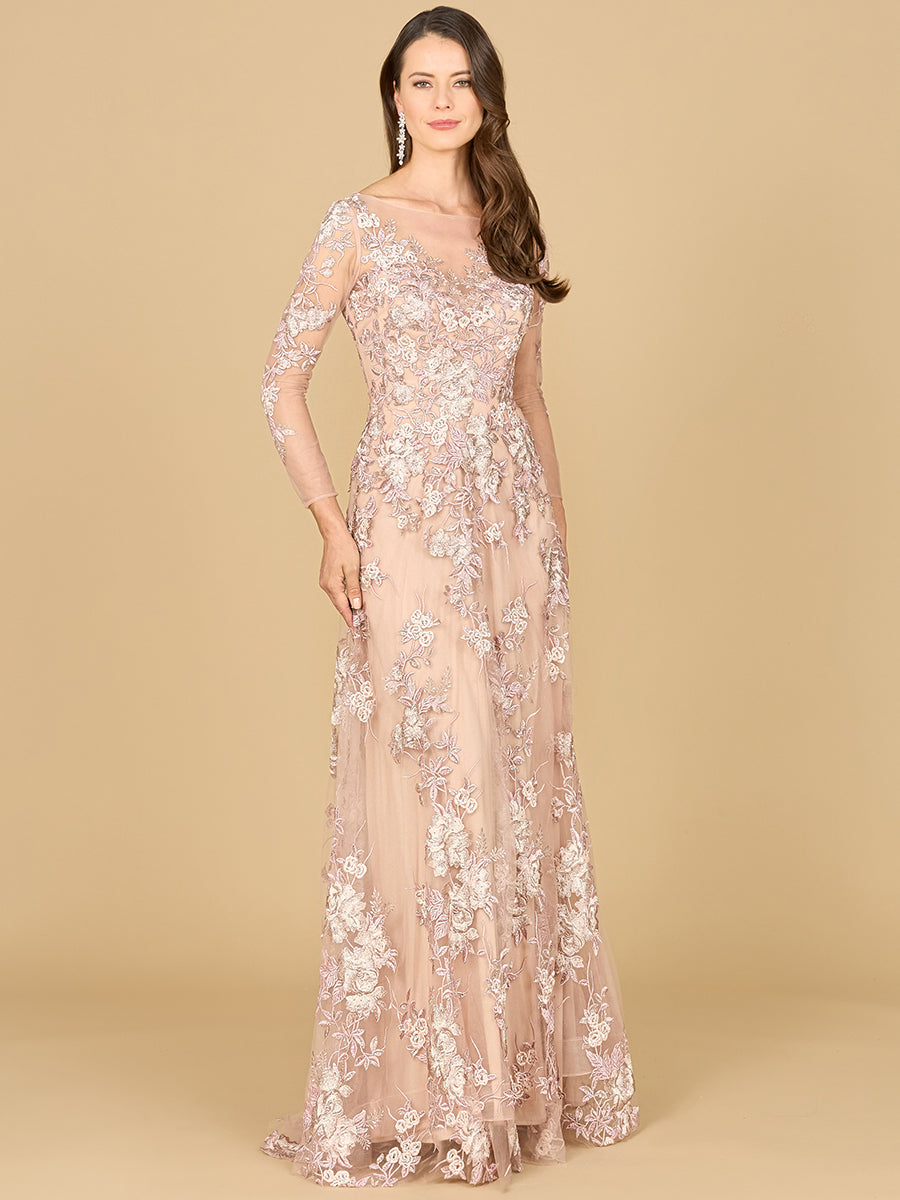 Glittering Lace Ball Gown with Long Sleeves 29327