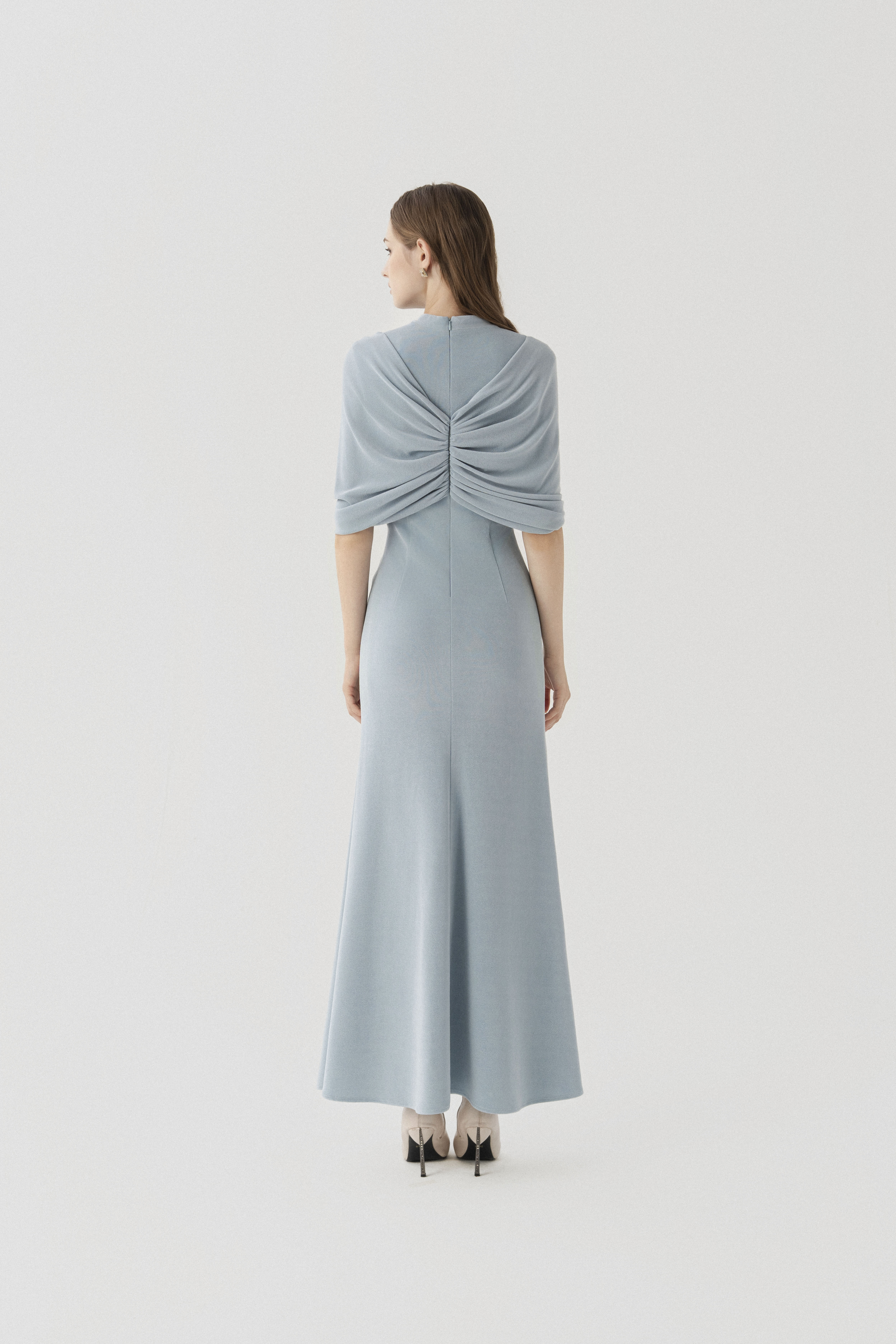 Halo Peplum Midi Dress in Sky Blue