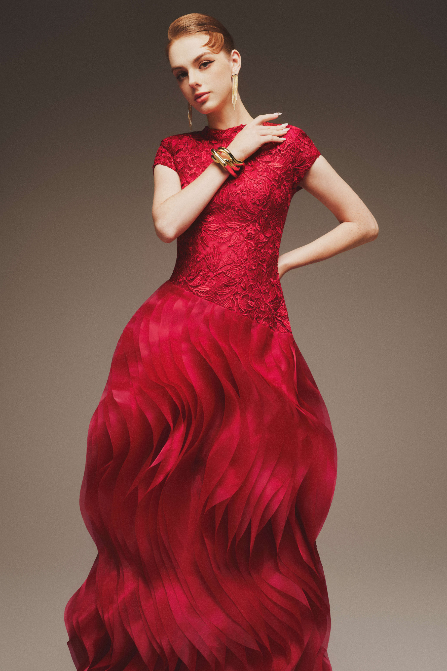 Halter Twill & Organza Gown