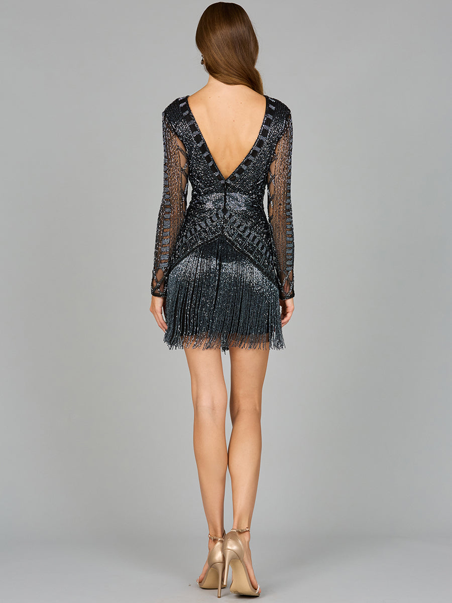 High Neck Cocktail Dress with Long Sleeves 29104