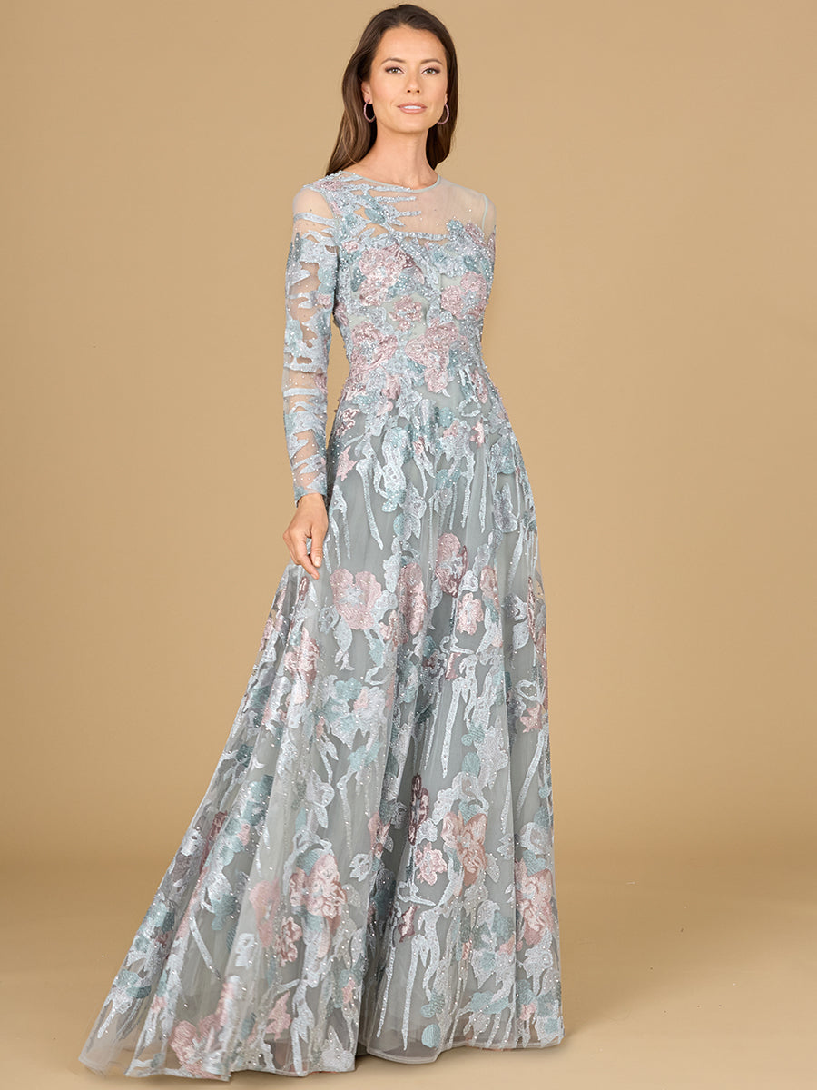 Illusion Neck, Long Sleeve Ballgown 29145