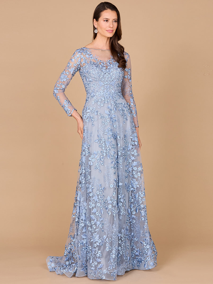Illusion Neckline, Long Sleeves Gown 28987