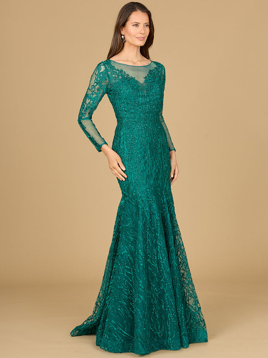 Illusion Sweetheart Mermaid Gown with Long Sleeves 29131