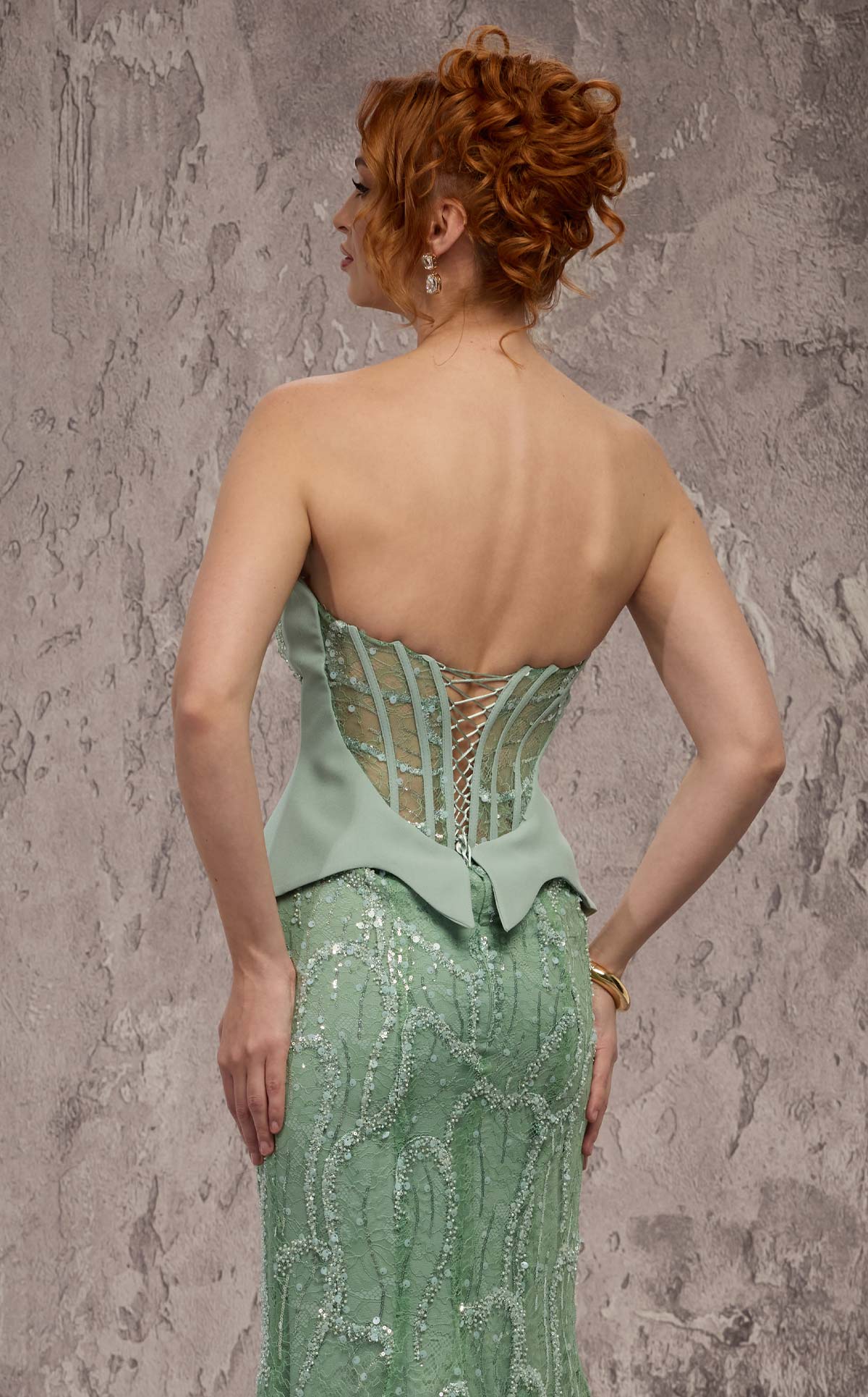 MNM Couture J03585: Beaded Lace Trumpet Gown