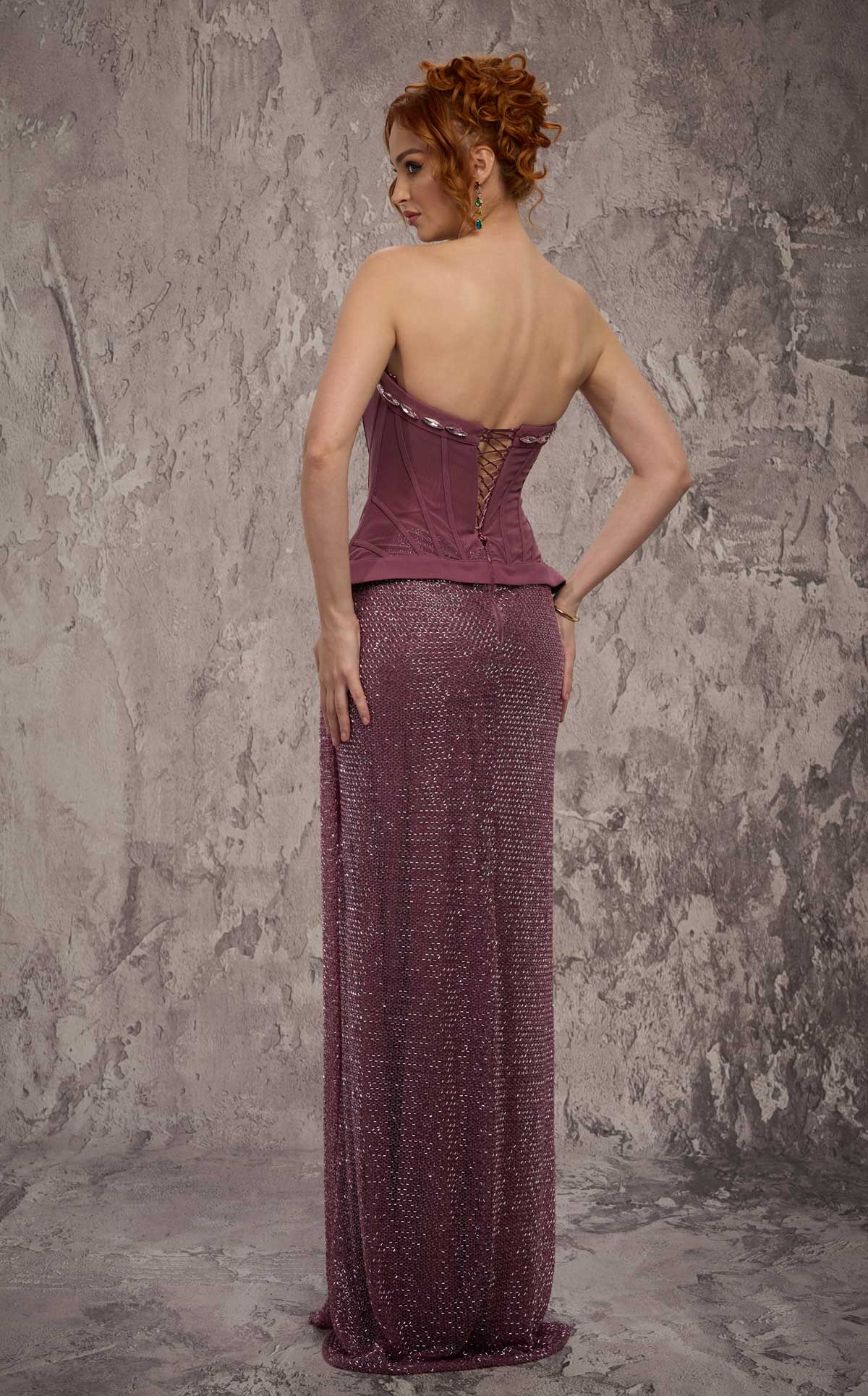 MNM Couture J03595: Beaded Column Gown with Olivia Corset